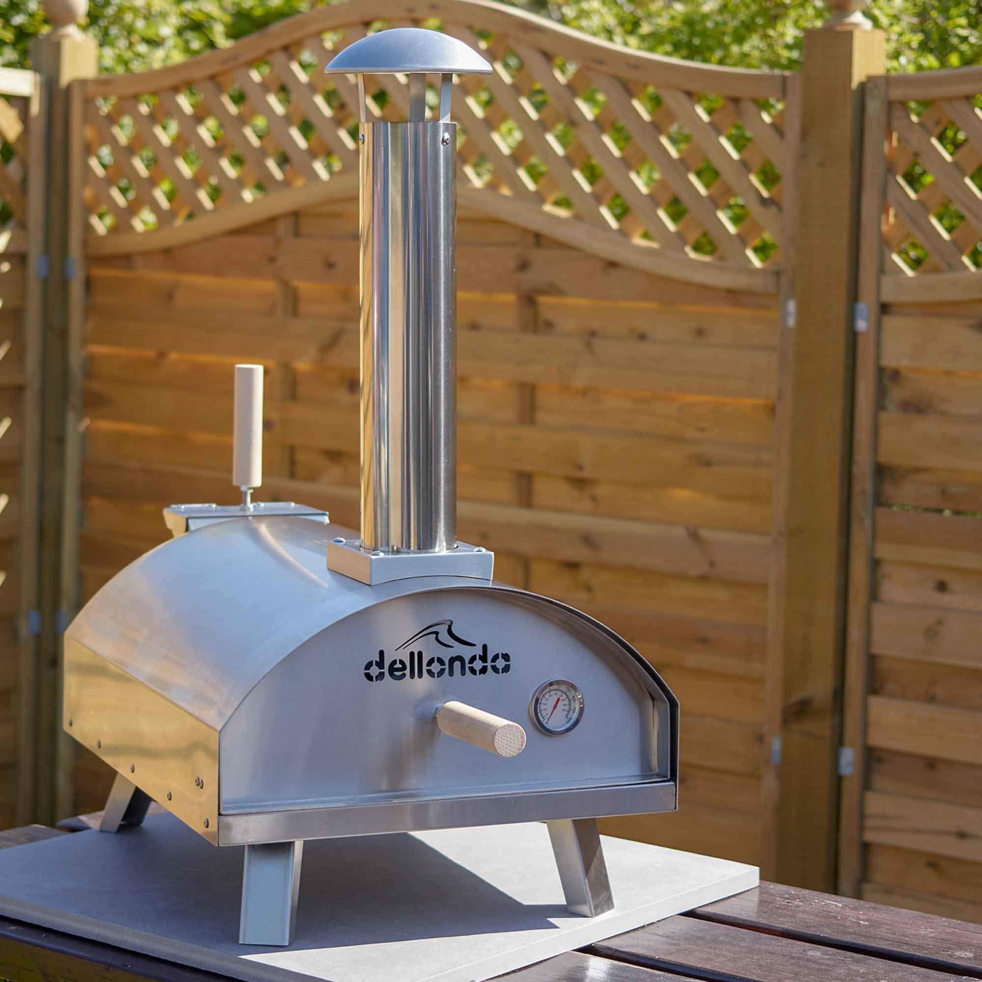 Portable Wood-Fired Pizza Oven and Smoking Oven, Stainless Steel with Weatherproof Cover - DG219 - Dellonda