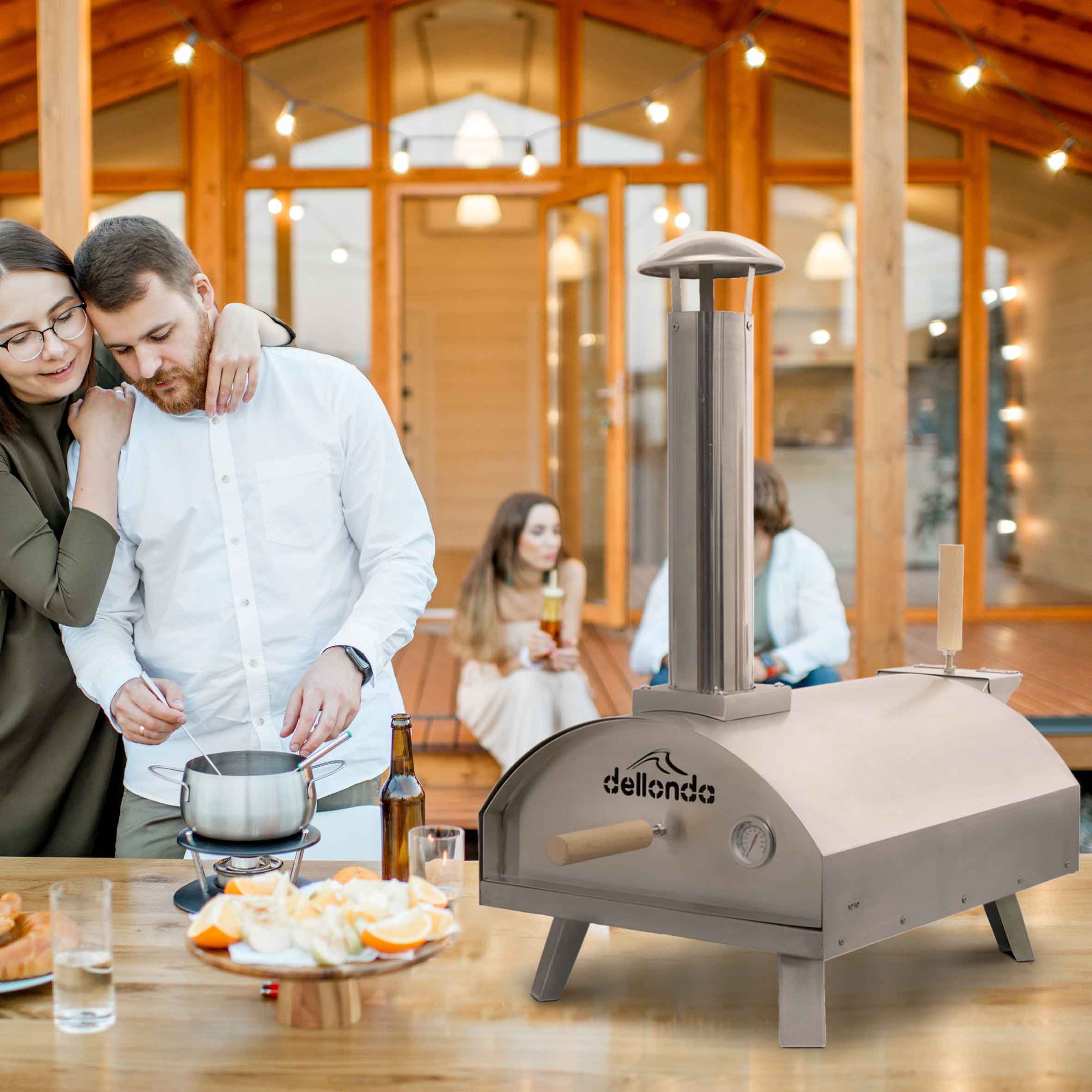 Portable Wood-Fired Pizza Oven and Smoking Oven, Stainless Steel with Weatherproof Cover - DG219 - Dellonda