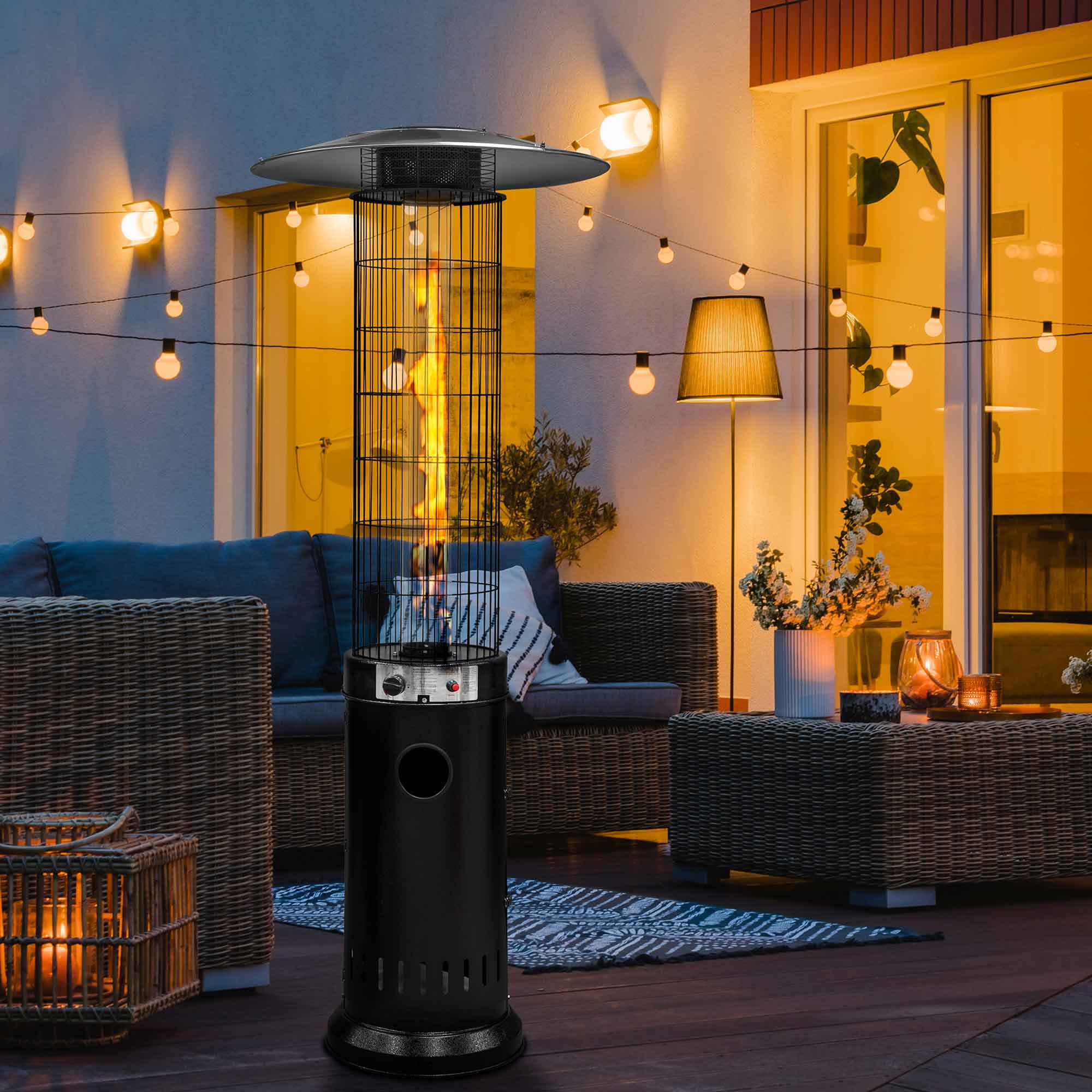 Gas Patio Heater 13kW for Commercial & Domestic Use, Black, Supplied with Cover - DG226 - Dellonda