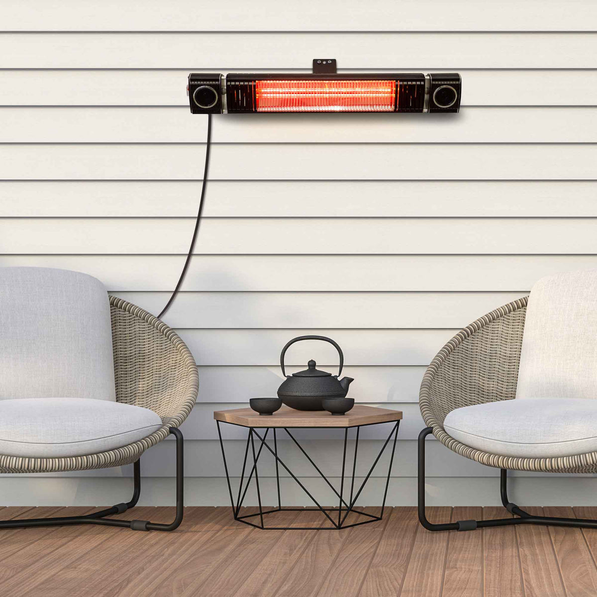 Infrared Outdoor 2000W Patio Heater IPX5 Rated with Wireless Speakers -  Dellonda