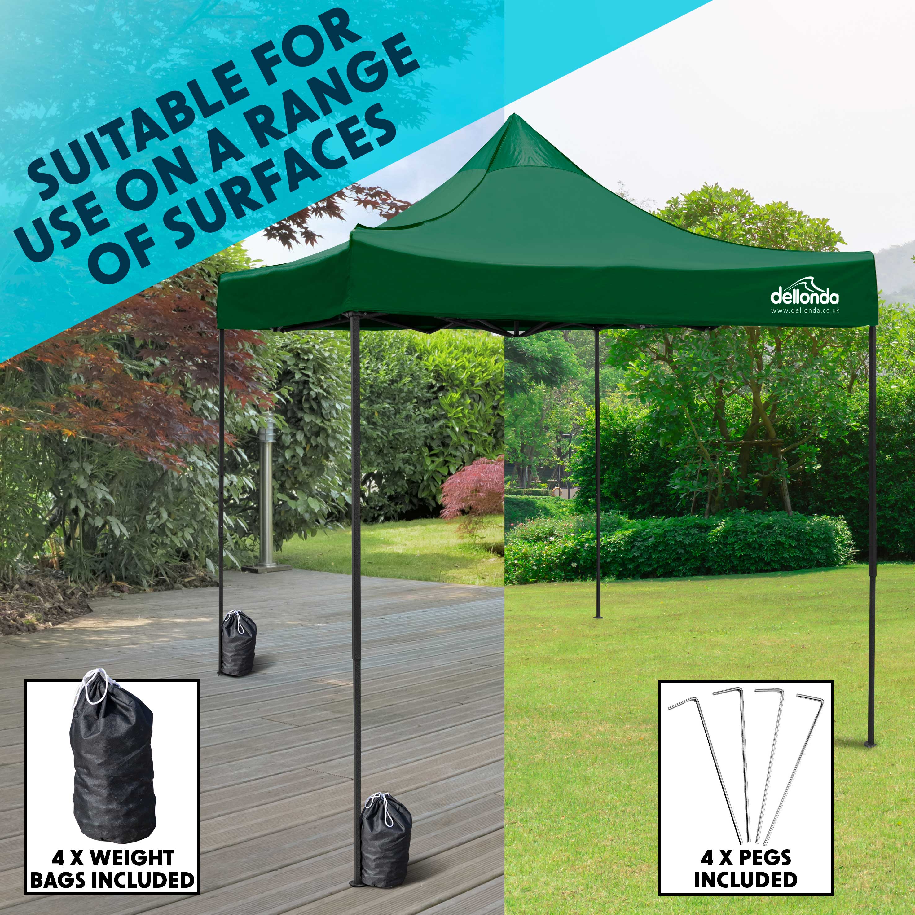 Premium 3x3m Pop-Up Gazebo & Side Walls, Water Resistant with Carry Bag, Stakes & Weight Bags - Green - DG166 - Dellonda
