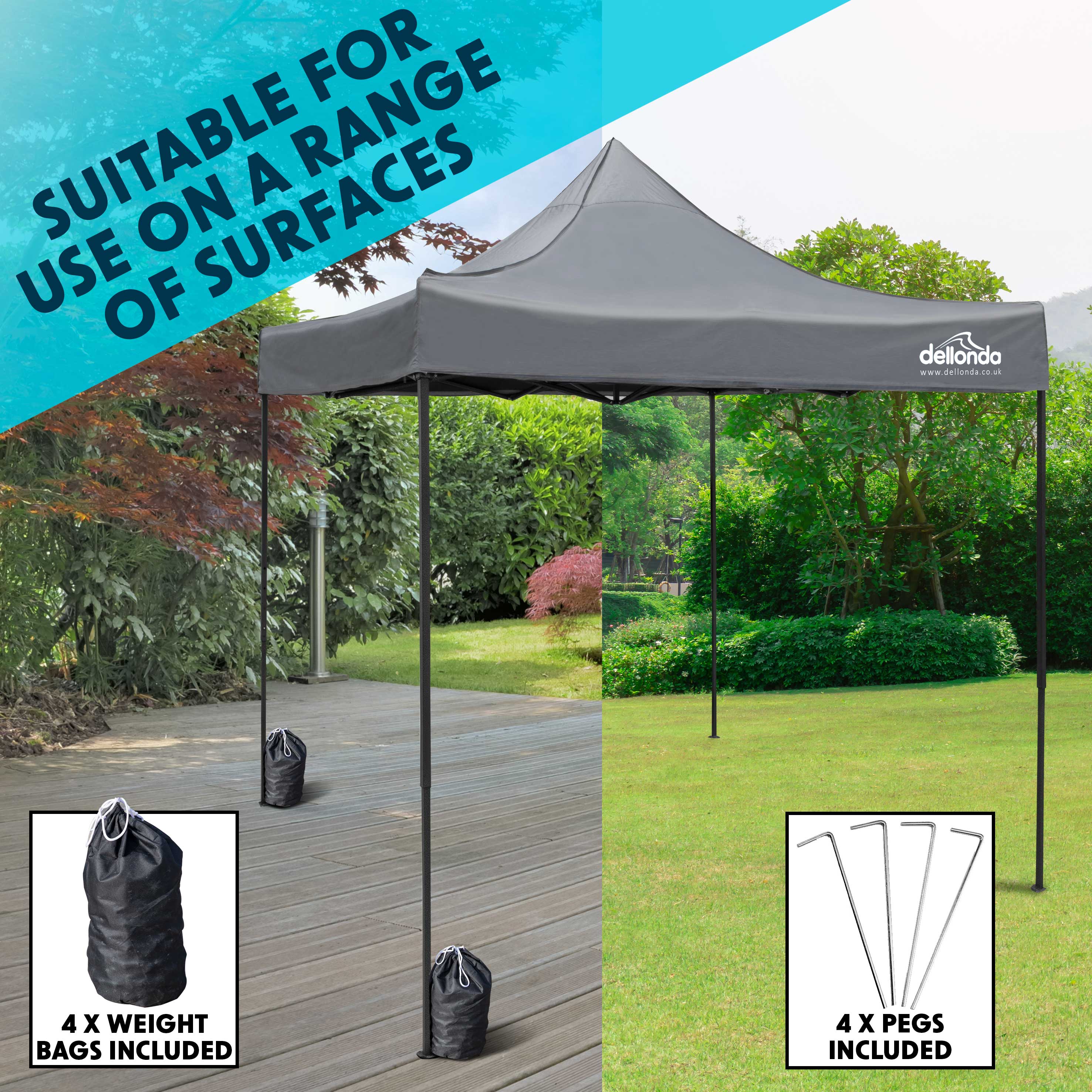 Premium 3x3m Pop-Up Gazebo & Side Walls, Water Resistant with Carry Bag, Stakes & Weight Bags - Grey - DG167 - Dellonda