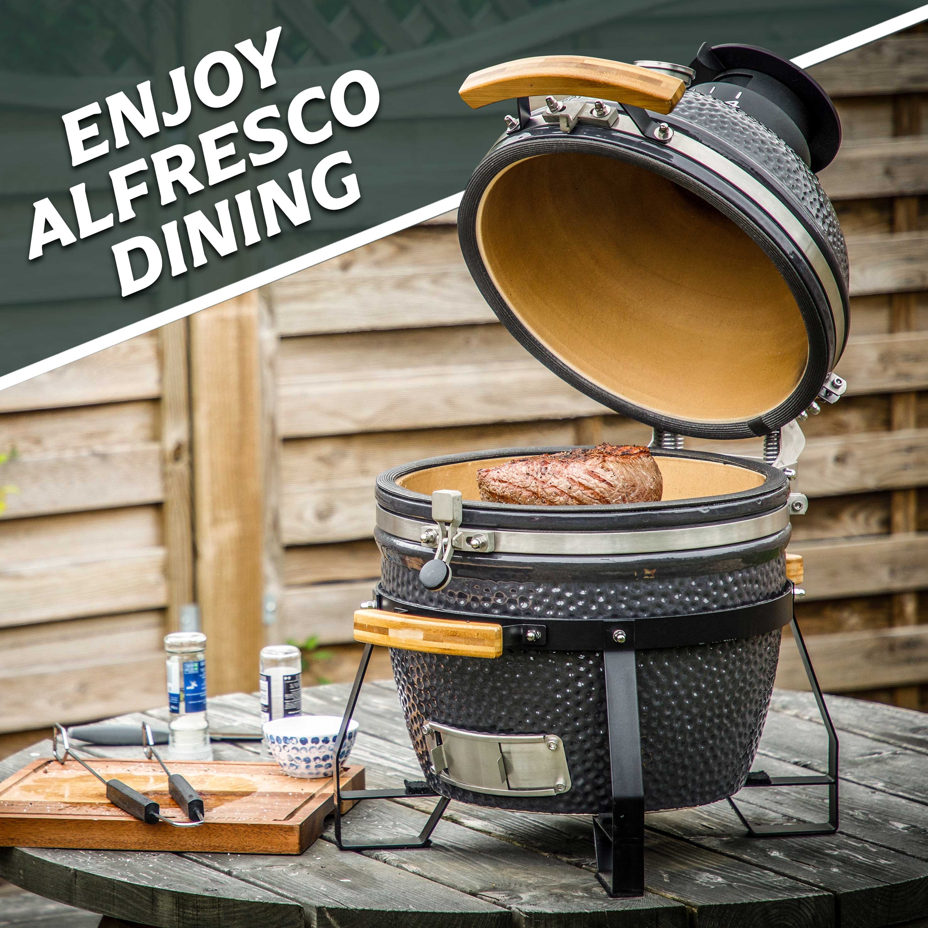 Deluxe Kamado Style BBQ Grill, Oven, Smoker, Ceramic 16"(40cm) - DG158 - Dellonda