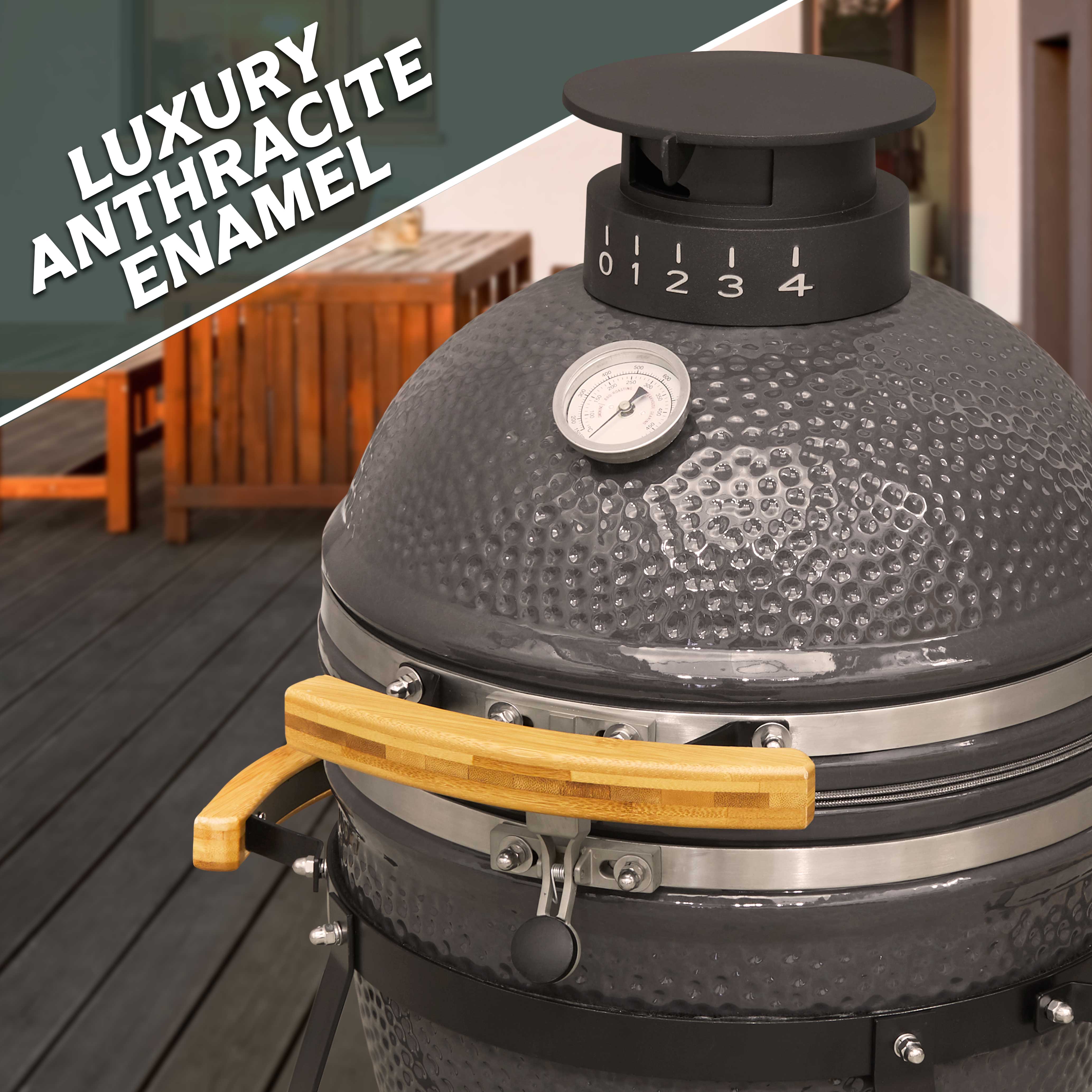 Deluxe Kamado Style BBQ Grill, Oven, Smoker, Ceramic 16"(40cm), with Accessories - DG235 - Dellonda