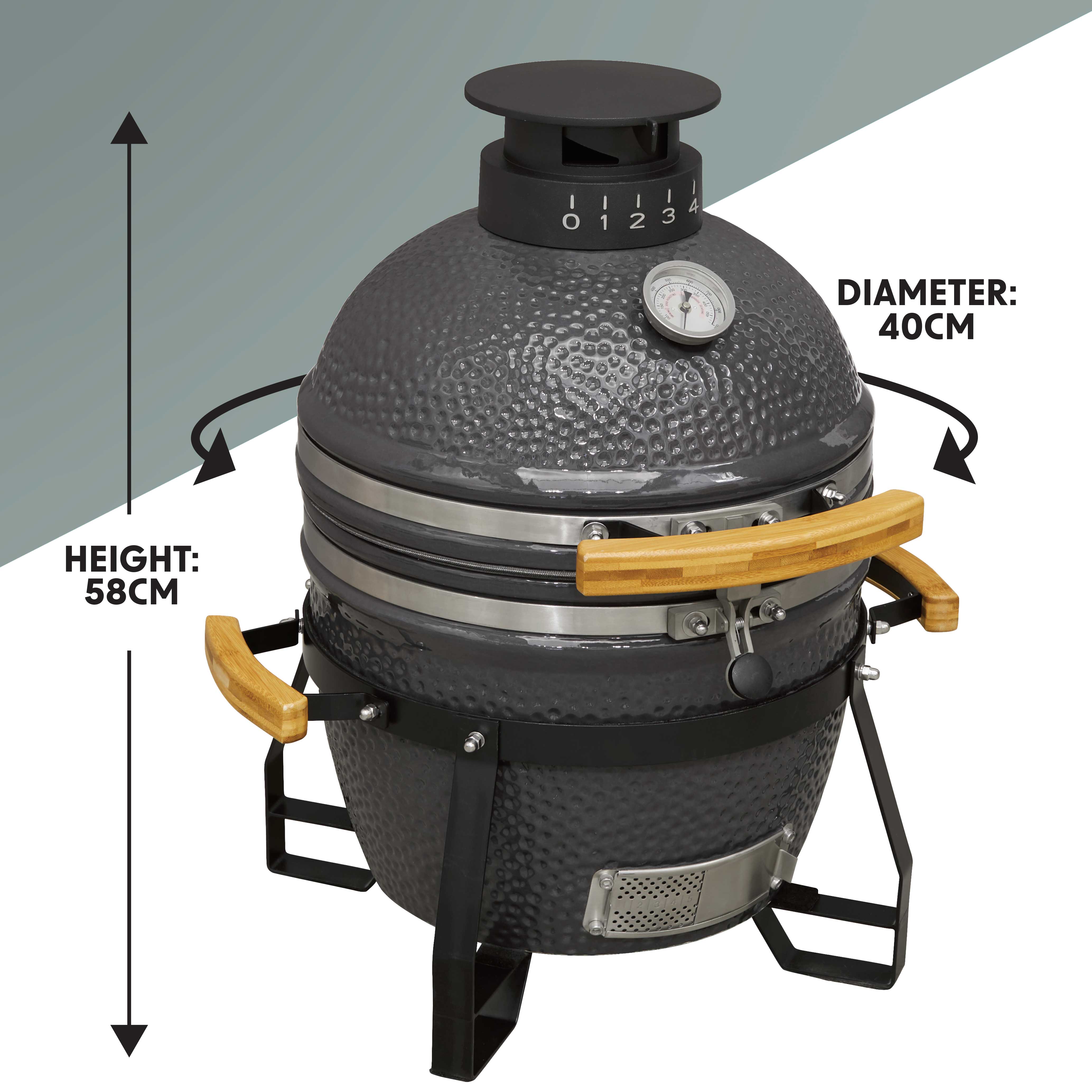Deluxe Kamado Style BBQ Grill, Oven, Smoker, Ceramic 16"(40cm), with Accessories - DG235 - Dellonda