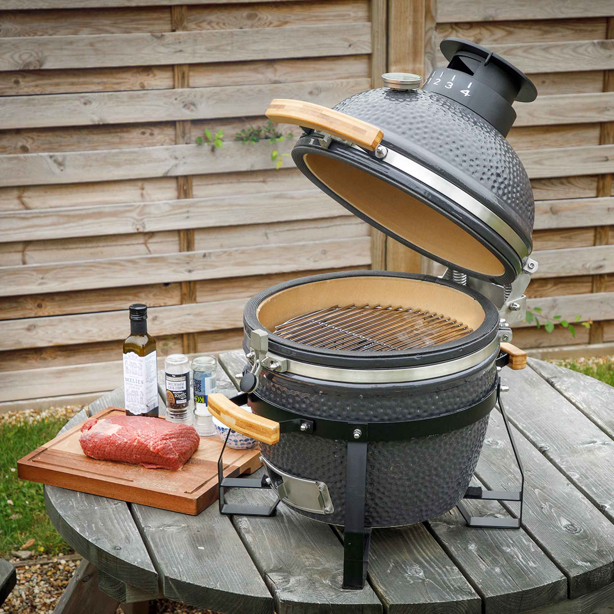 Deluxe Kamado Style BBQ Grill, Oven, Smoker, Ceramic 16"(40cm), with Accessories - DG235 - Dellonda