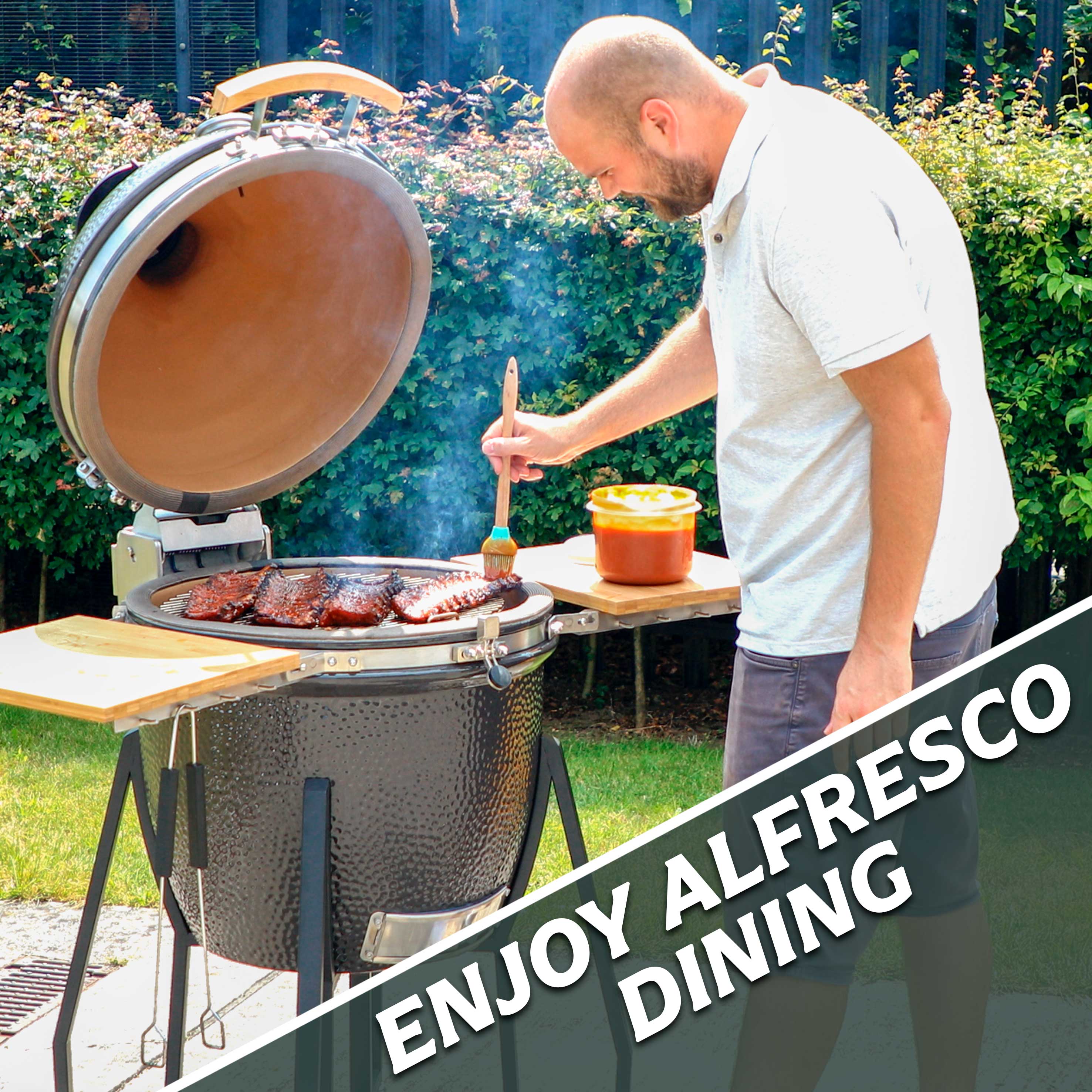 Deluxe Kamado Style BBQ Grill, Oven, Smoker with Wheeled Stand, Ceramic 22"(56cm)  - DG159 - Dellonda