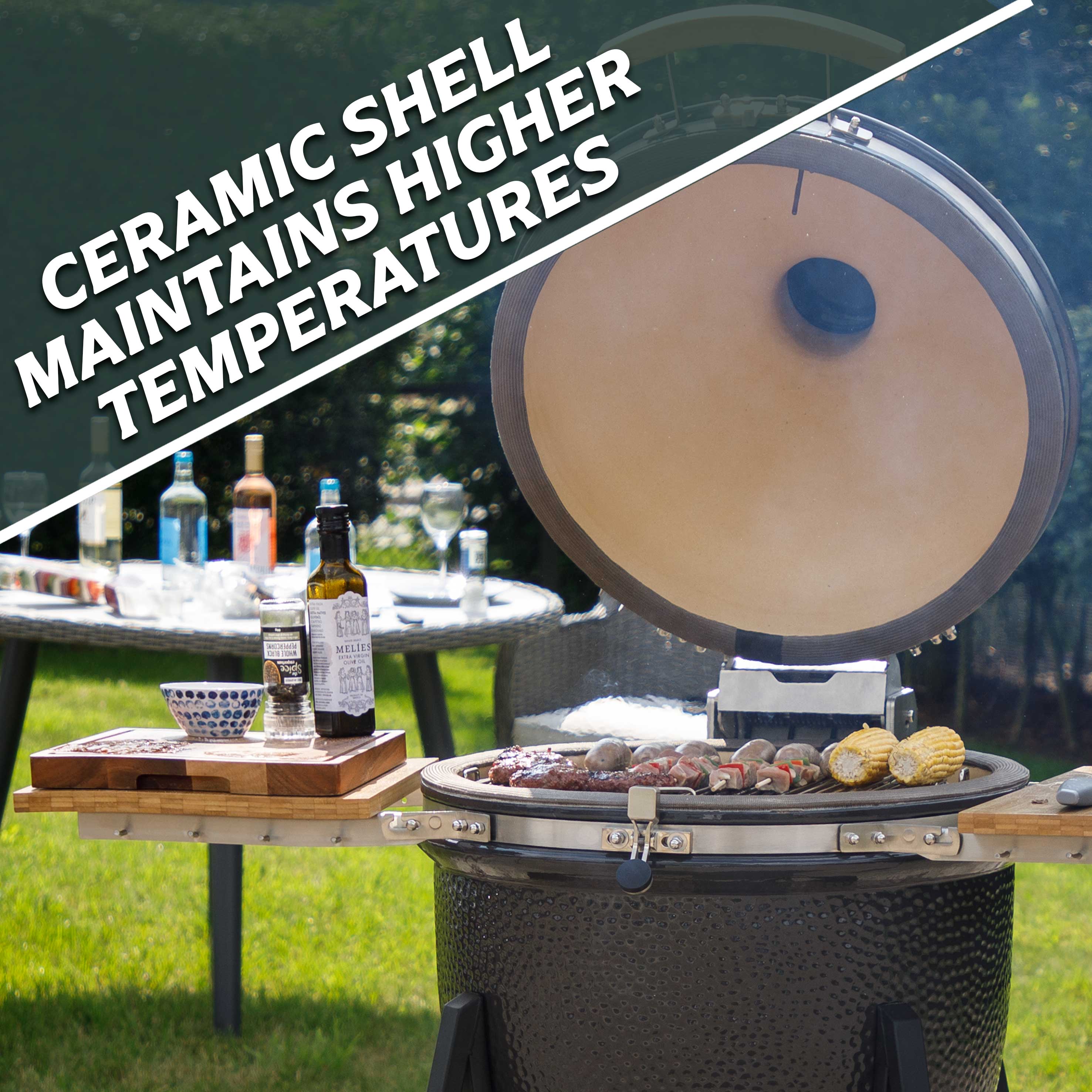 Deluxe Kamado Style BBQ Grill, Oven, Smoker with Wheeled Stand, Ceramic 22"(56cm)  - DG159 - Dellonda