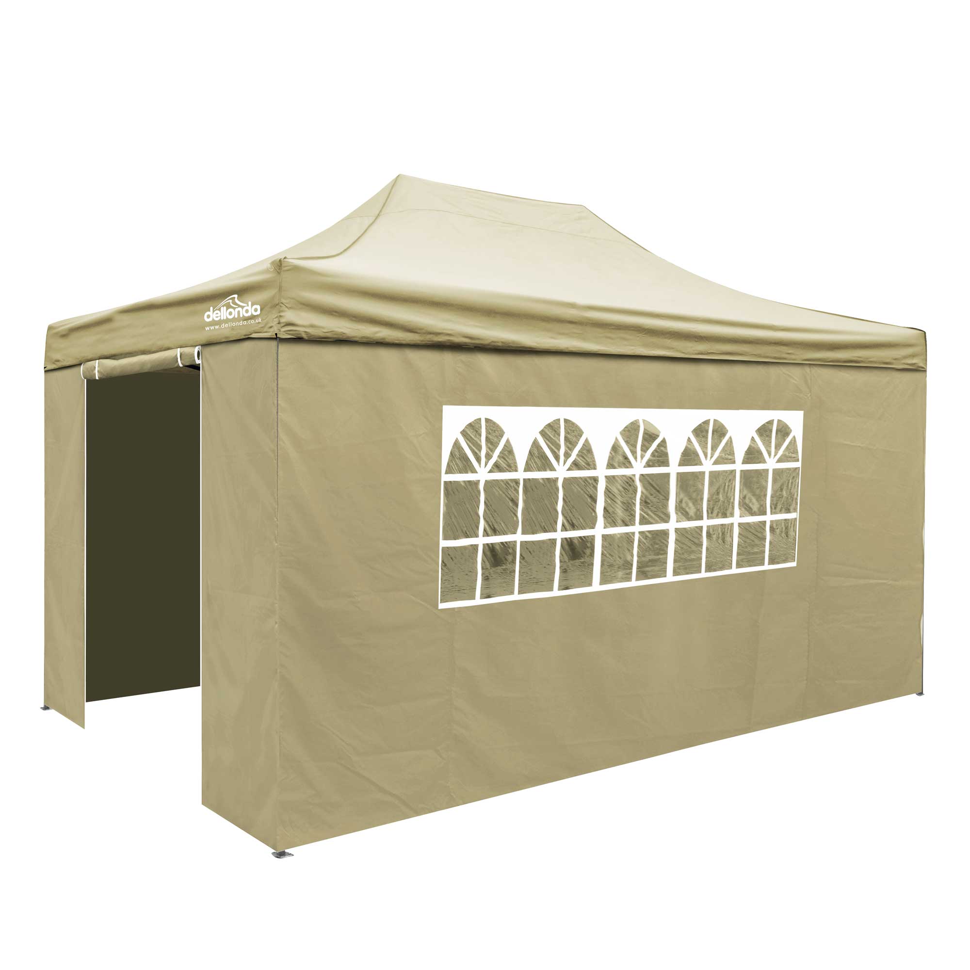 Premium 3x4.5m Pop-Up Gazebo & Side Walls, Water Resistant, Carry Bag, Stakes & Weight Bags - Beige - DG168 - Dellonda