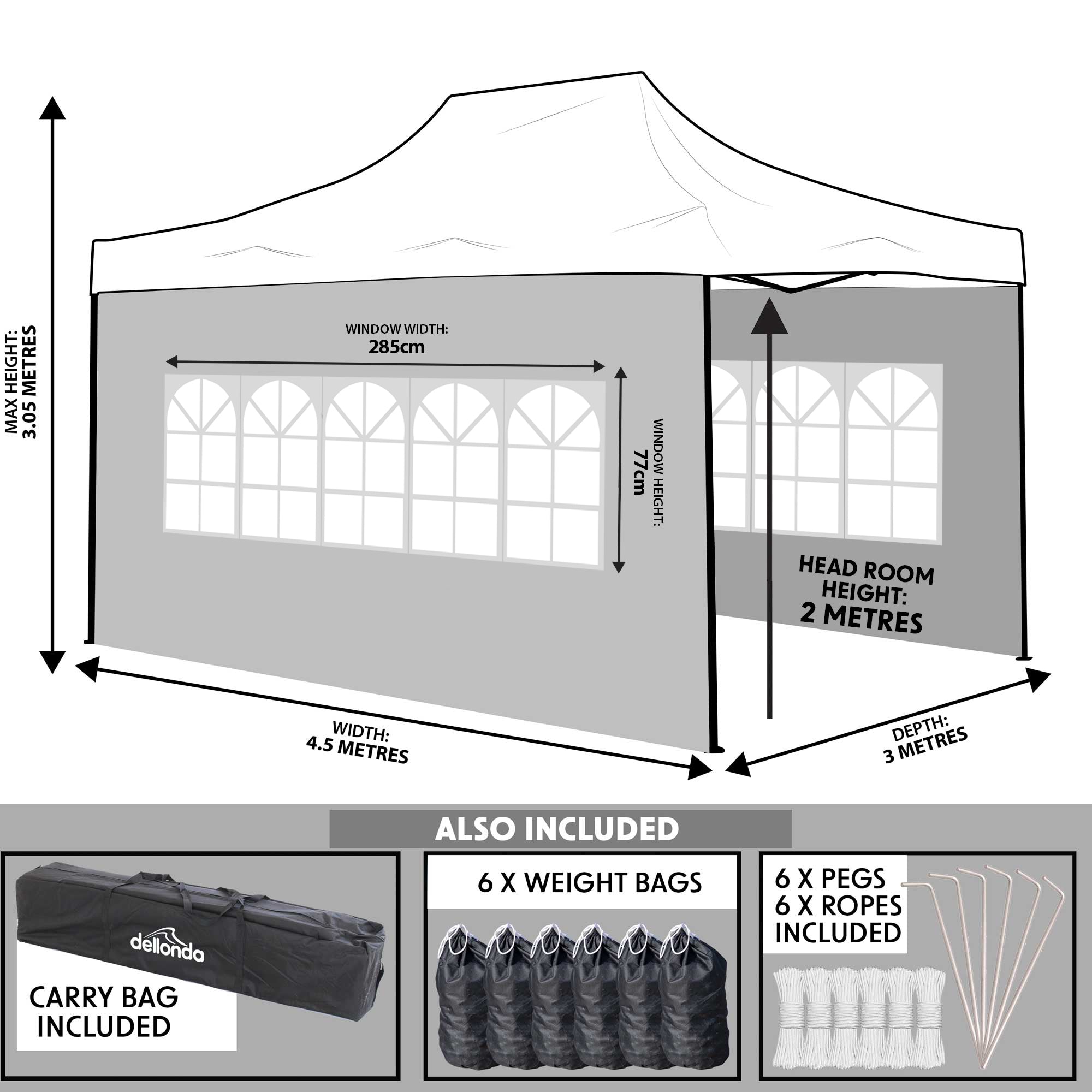 Premium 3x4.5m Pop-Up Gazebo & Side Walls, Water Resistant, Carry Bag, Stakes & Weight Bags - Green - DG170 - Dellonda