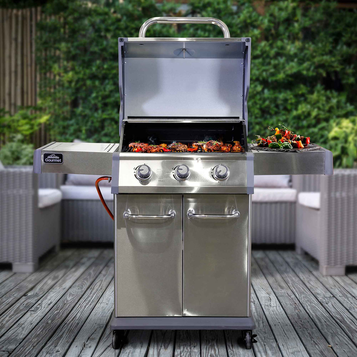 3 Burner Deluxe Gas BBQ Grill with Piezo Ignition Stainless Steel