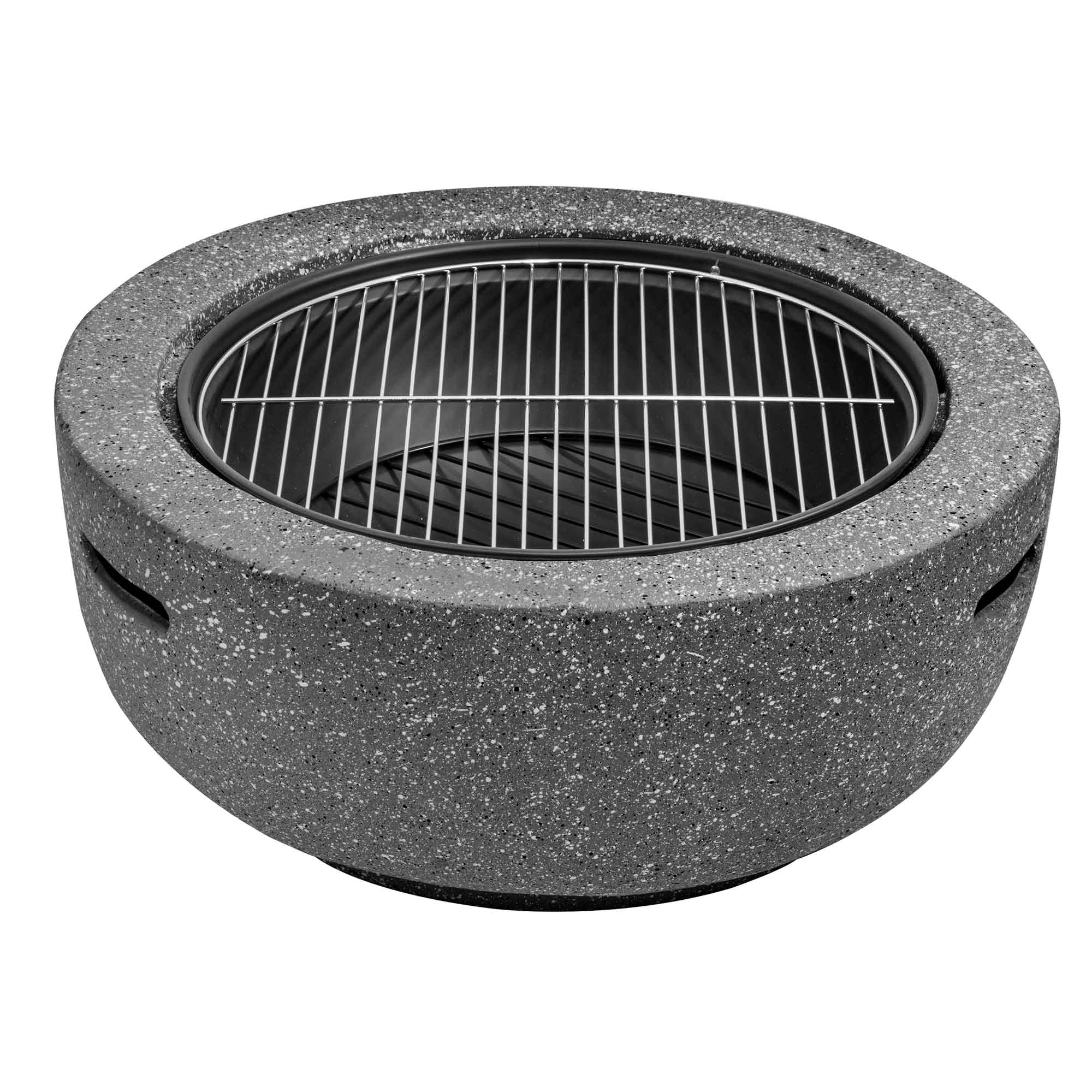 Round MgO Fire Pit with BBQ Grill, Ø60cm, Safety Mesh Screen - Dark Grey - DG189 - Dellonda