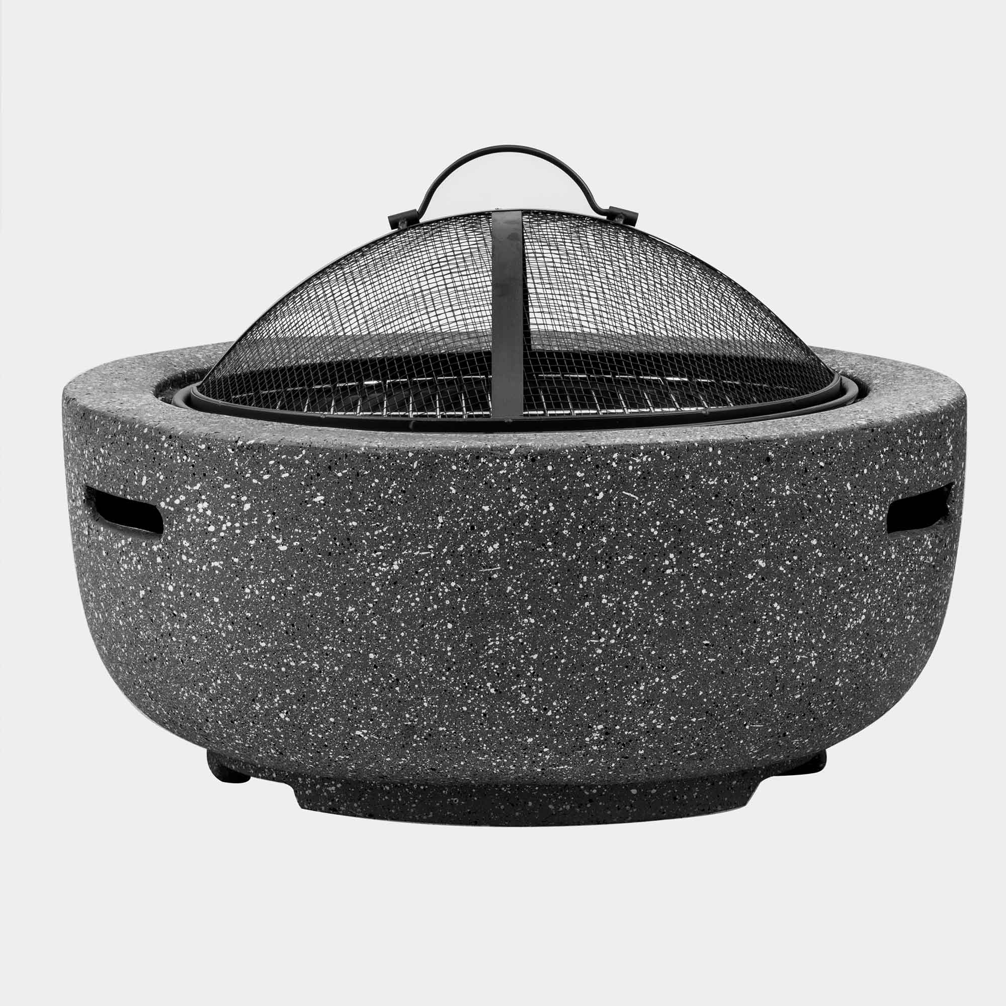 Round MgO Fire Pit with BBQ Grill, Ø60cm, Safety Mesh Screen - Dark Grey - DG189 - Dellonda