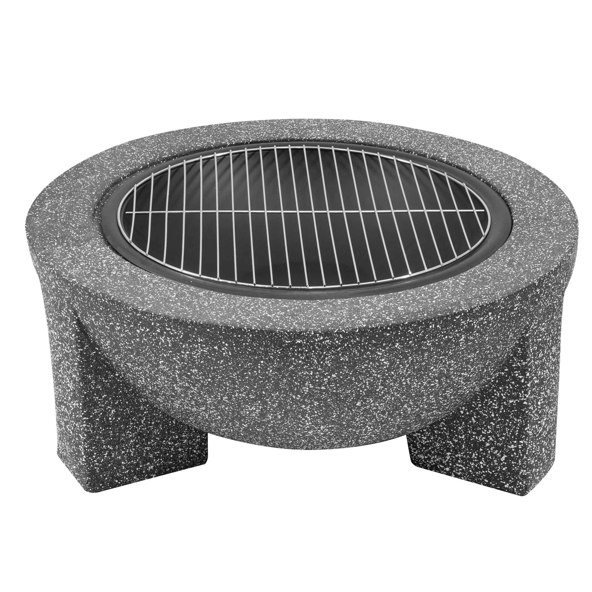 Round MgO Fire Pit with BBQ Grill, Ø75cm, Safety Mesh Screen - Dark Grey - DG191 - Dellonda