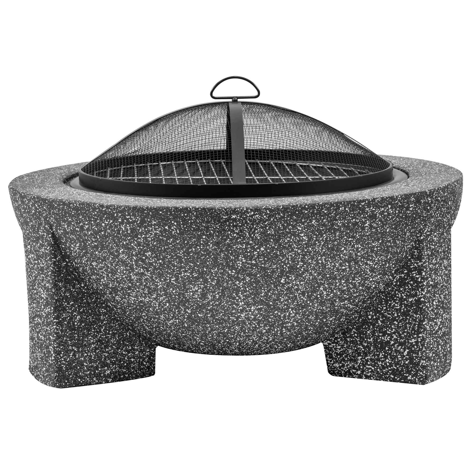 Round MgO Fire Pit with BBQ Grill, Ø75cm, Safety Mesh Screen - Dark Grey - DG191 - Dellonda