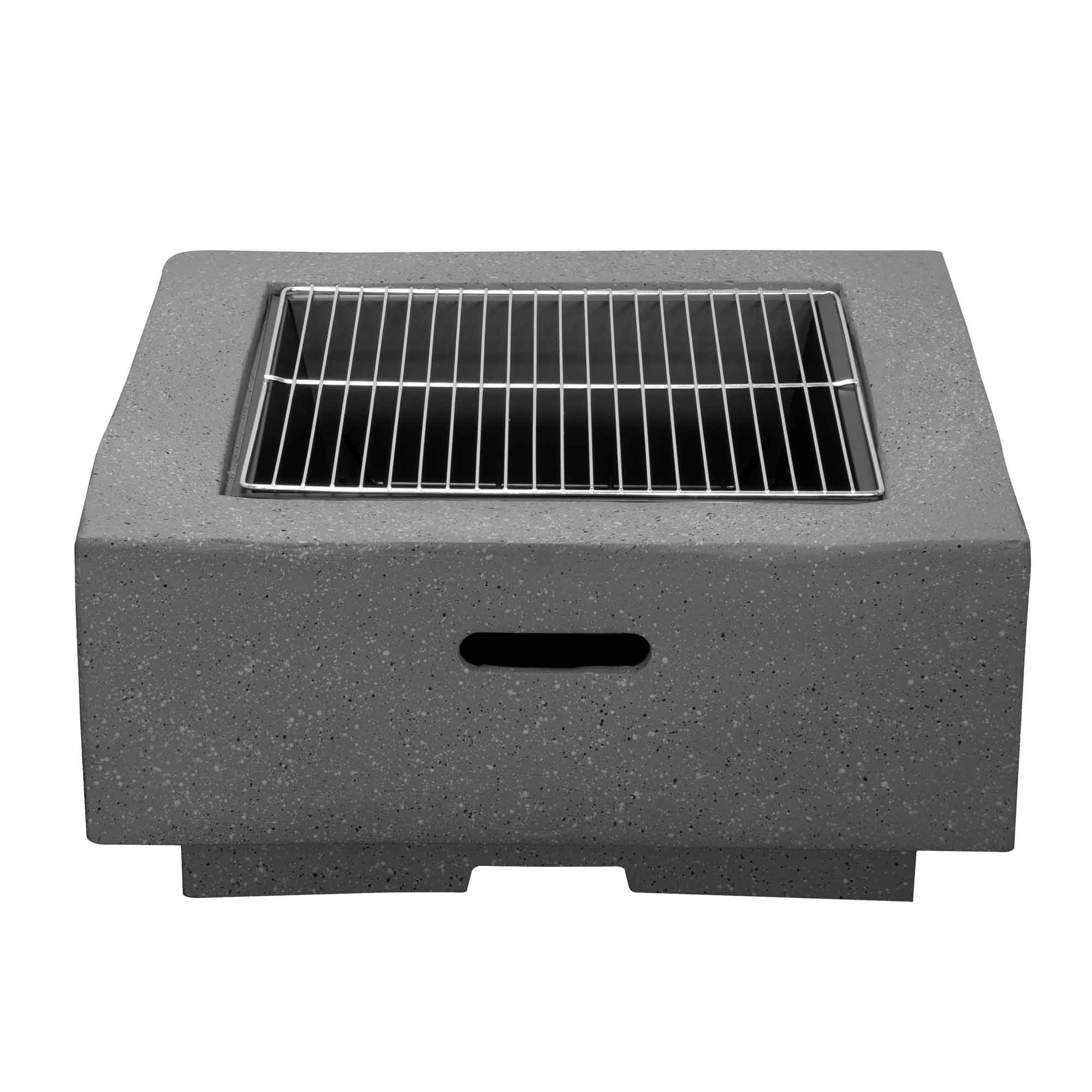 Square MgO Fire Pit with BBQ Grill, Safety Mesh Screen and Fire Poker - Dark Grey - DG193 - Dellonda