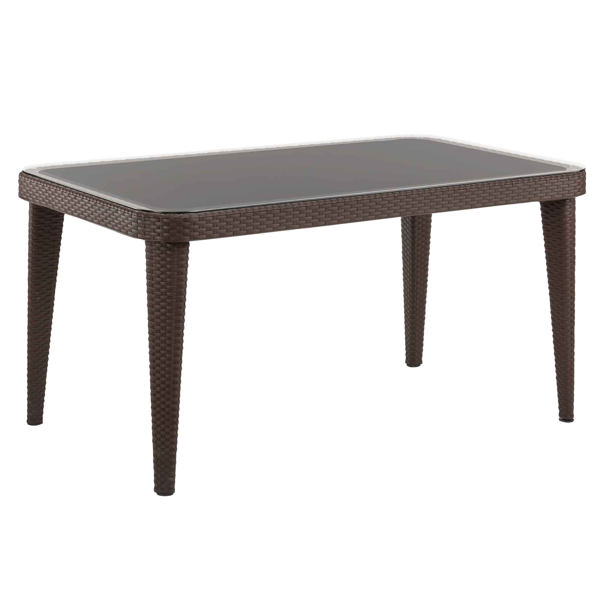 Dellonda Outdoor Dining Table, PP/Fibreglass Weather Resistant, Glass Table Top, 90x150cm (W x H) - Wenge - Dellonda