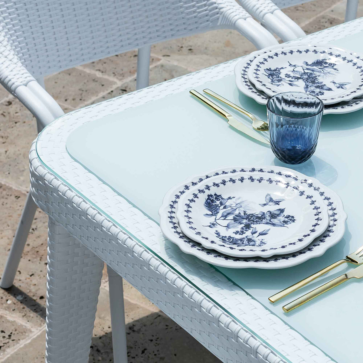 White and sale blue dining set