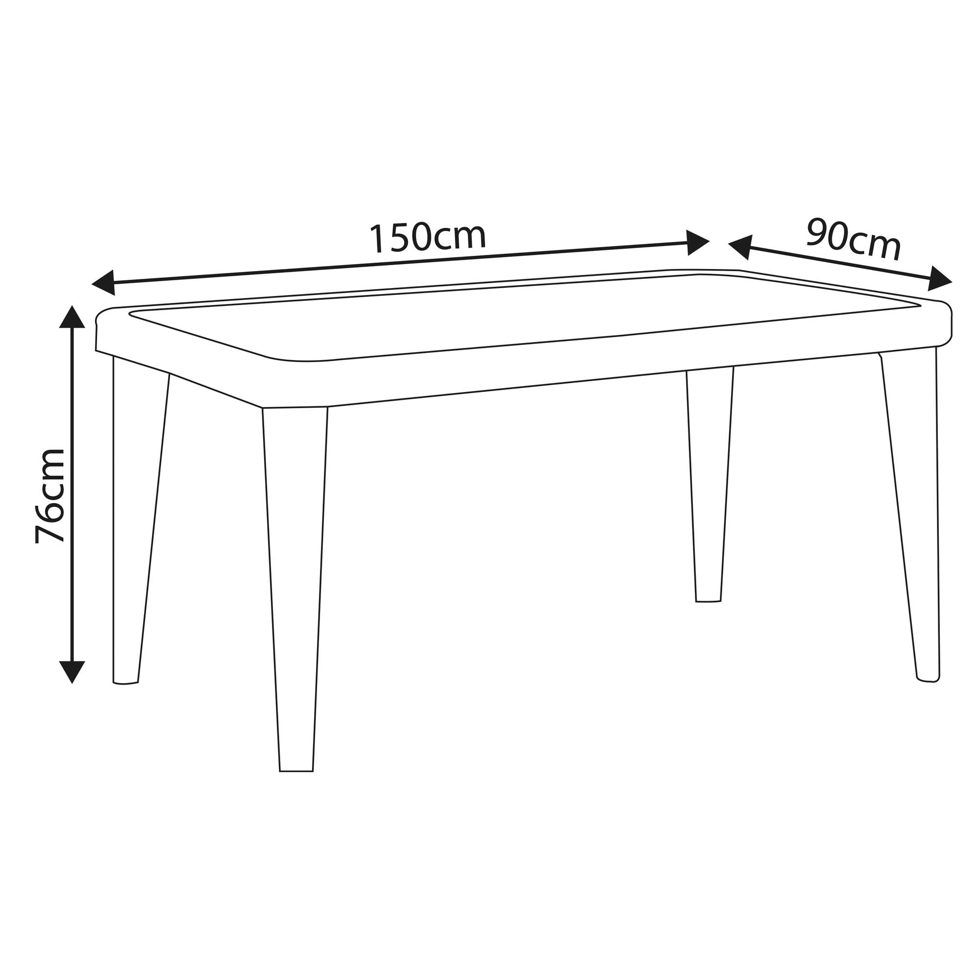 Dellonda Outdoor Dining Table, Weather Resistant PP/Fibreglass Body, Glass Table Top, 90x150cm (W x D) - White - Dellonda