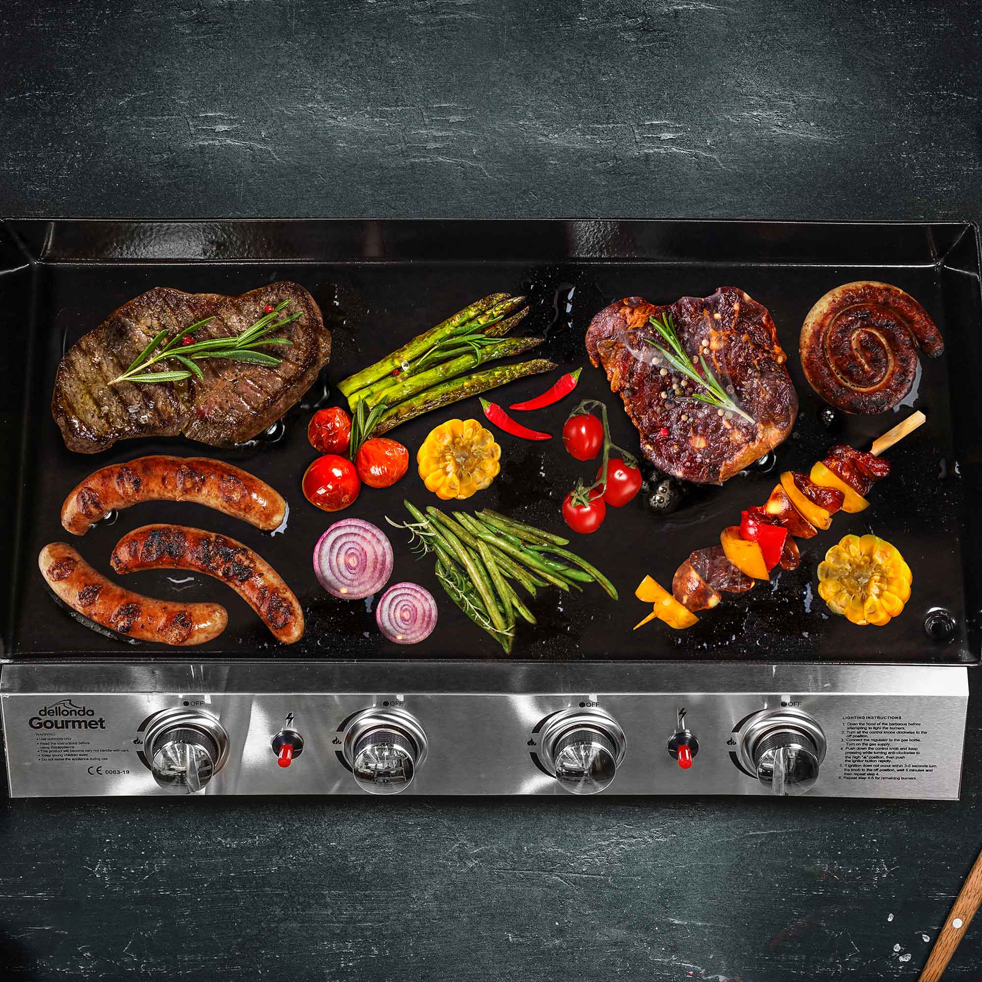 4 Burner Portable Gas Plancha 10kW BBQ Griddle, Supplied with PVC Cover, Stainless Steel - DG234 - Dellonda