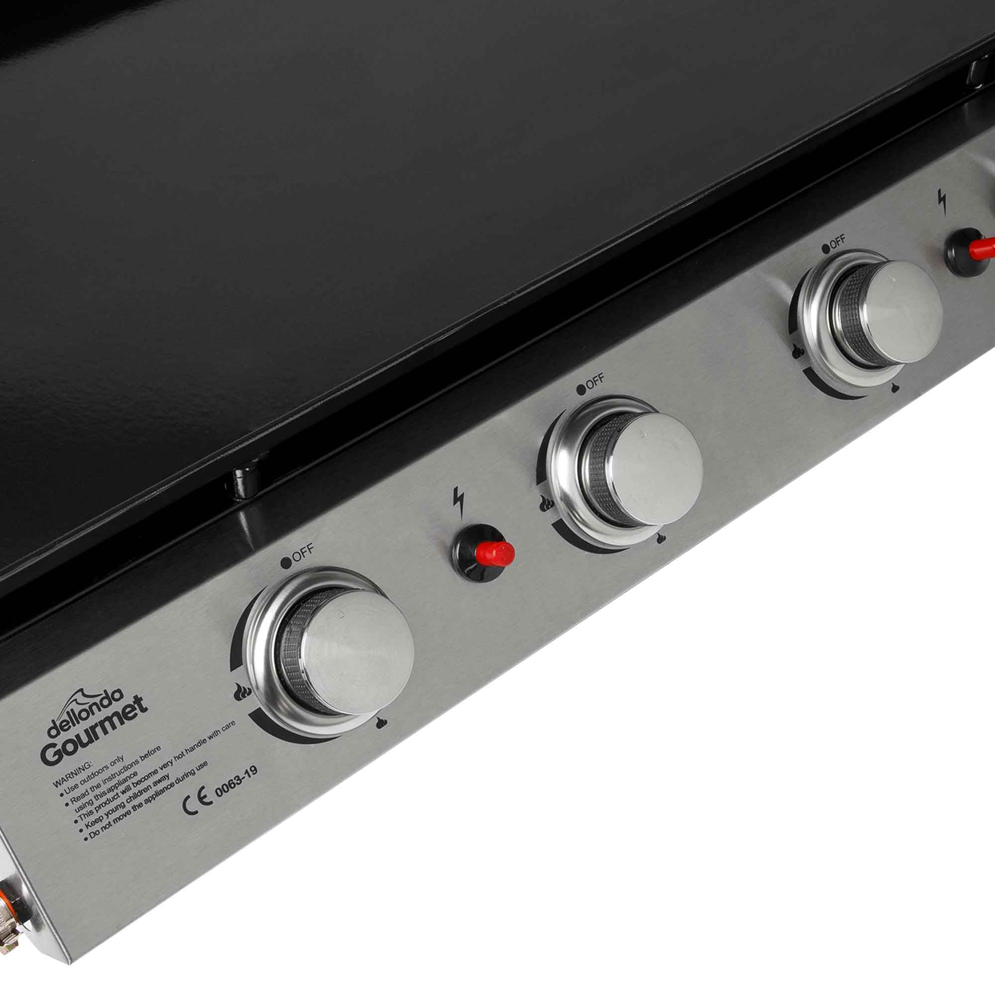 4 Burner Portable Gas Plancha 10kW BBQ Griddle, Supplied with PVC Cover, Stainless Steel - DG234 - Dellonda