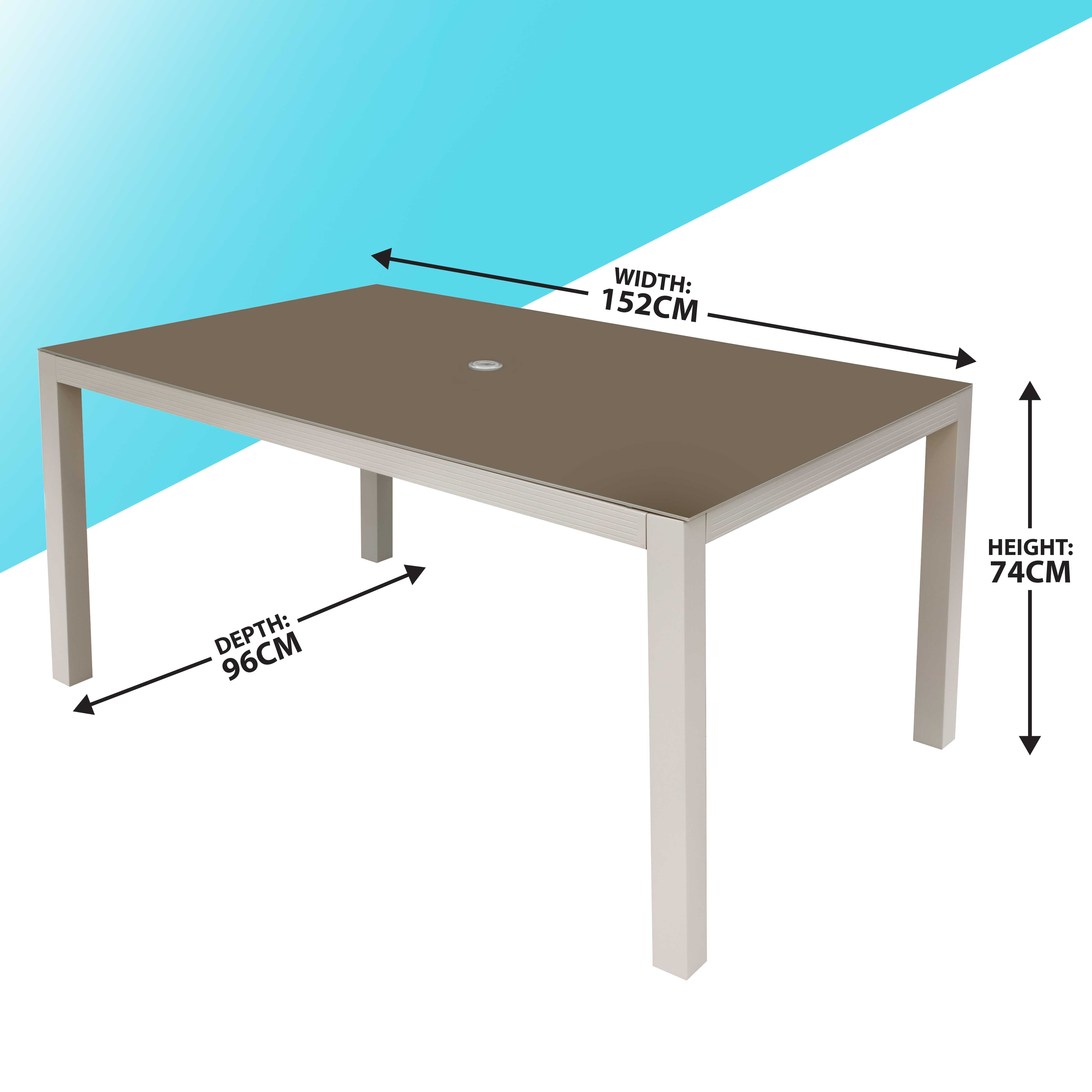 Fusion Aluminium Garden Dining Table with Tempered Glass & Parasol Hole - DG51 - Dellonda
