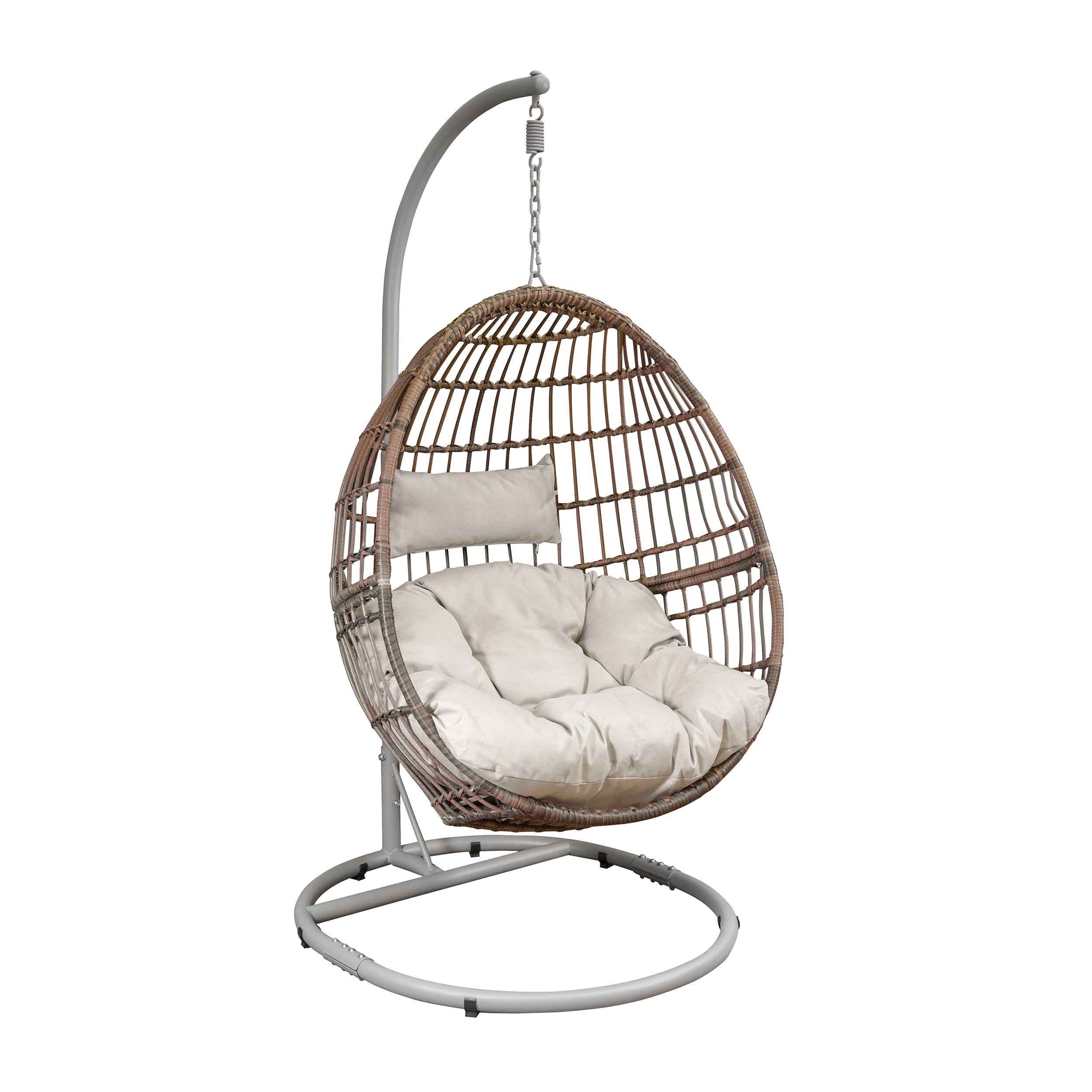 Egg Hanging Swing Chair, Wicker Rattan Basket, Steel Frame, Single - DG60 - Dellonda