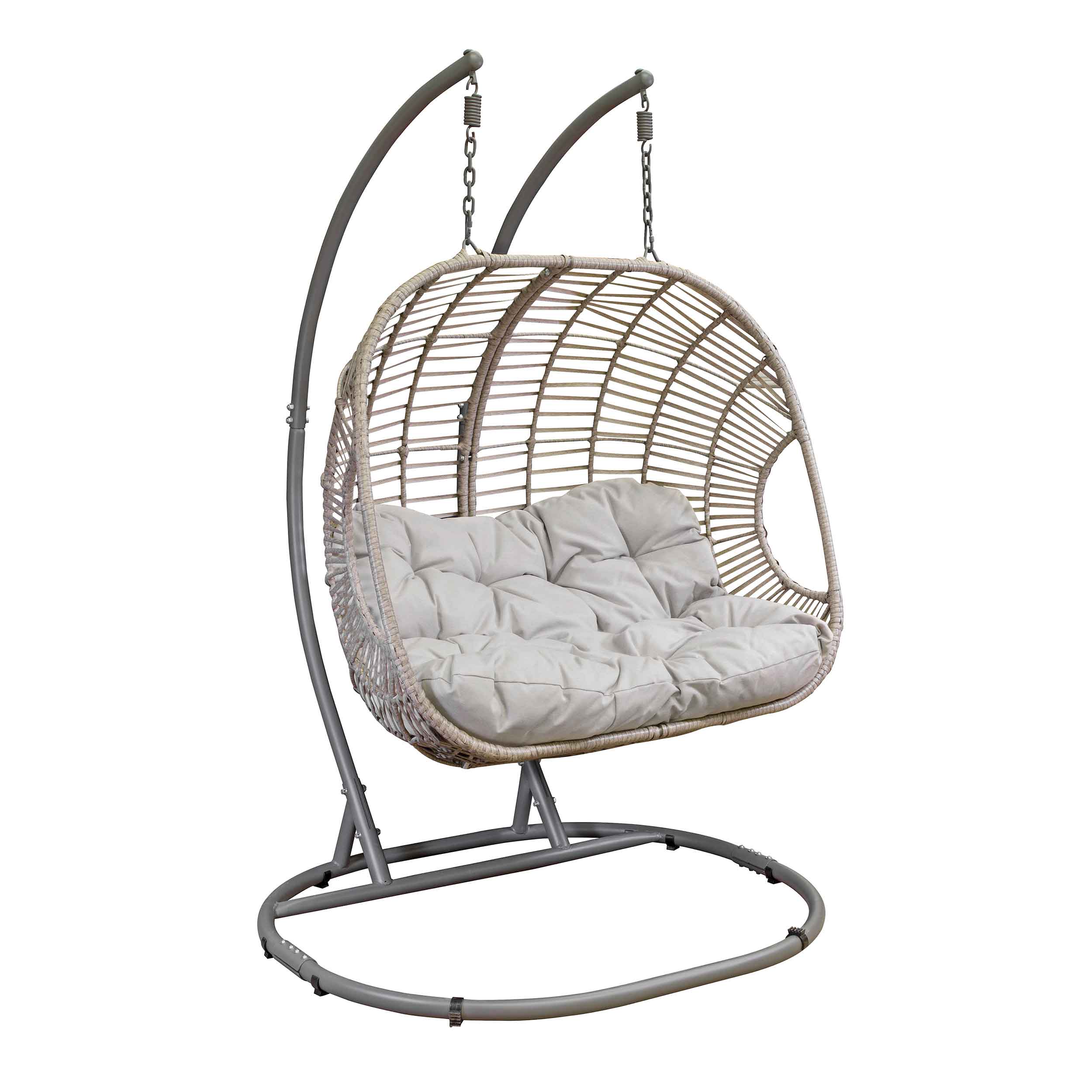 Egg Hanging Swing Chair, Wicker Rattan Basket, Steel Frame, Double - DG61 - Dellonda