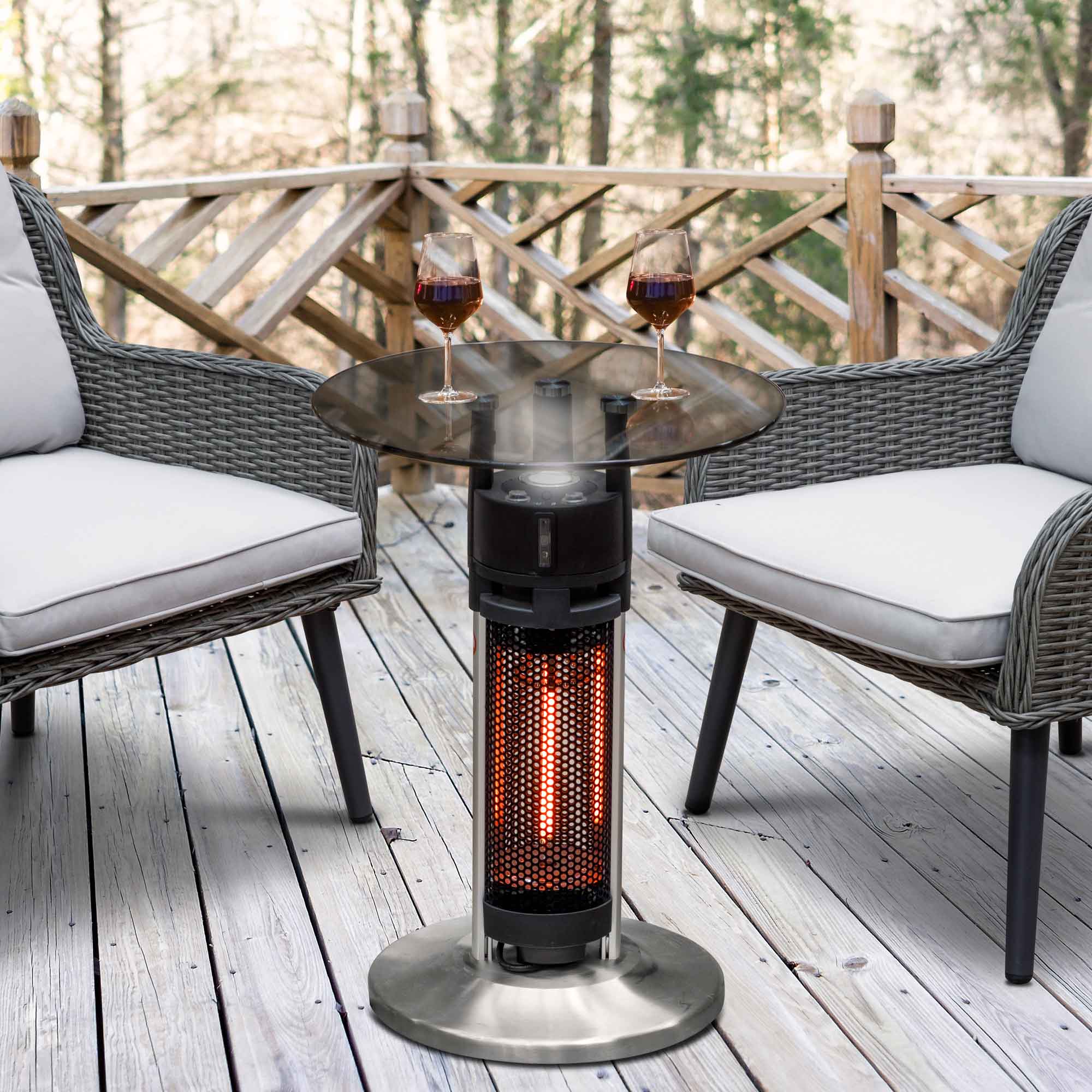 65cm Bistro Bar Table with 1200W Patio Heater Black Stainless Steel