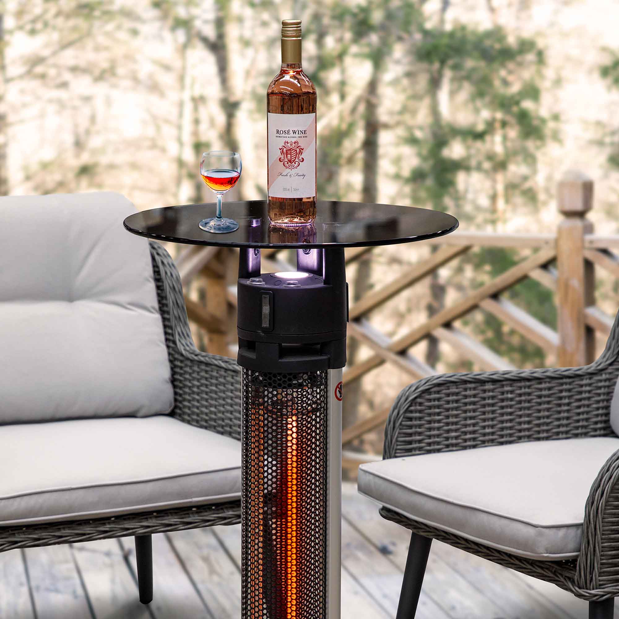 Bistro Bar Table with 1200W Patio Heater, 95cm, Black/Stainless Steel - DG63 - Dellonda