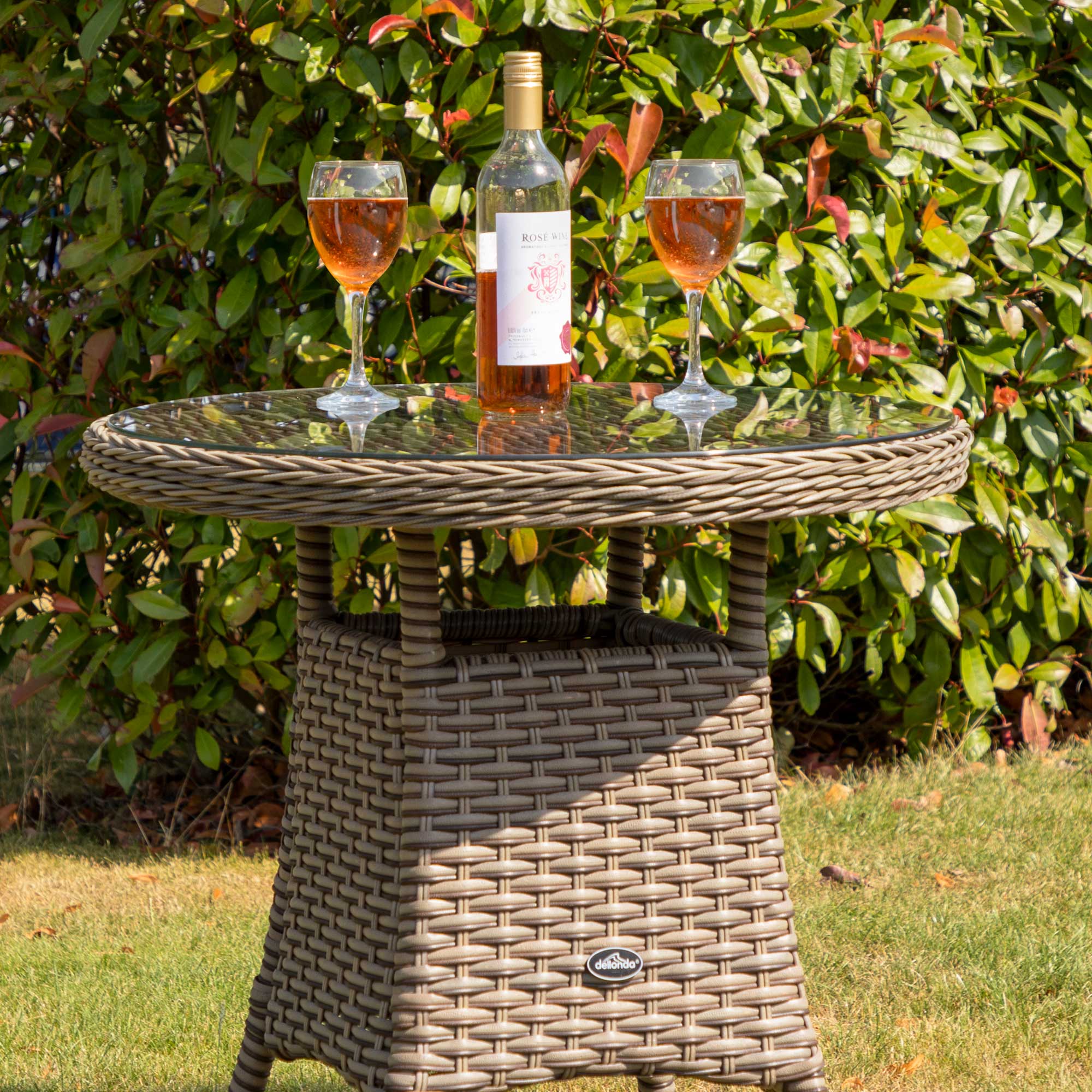 Chester Rattan Wicker Outdoor Bistro Table with Tempered Glass Top - DG65 - Dellonda