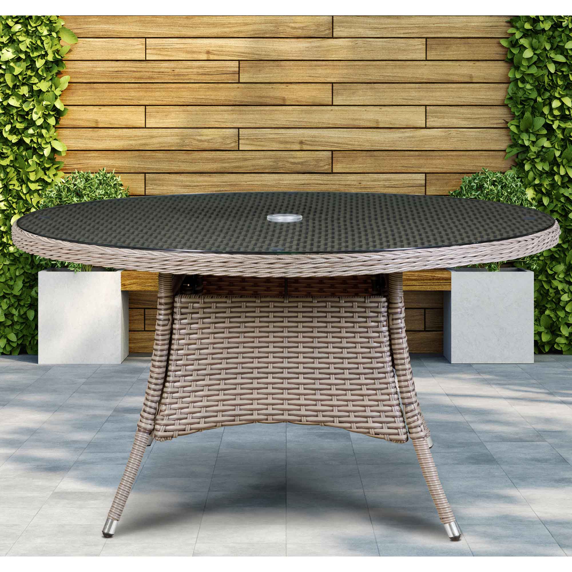 Chester Rattan Wicker Outdoor Dining Table with Tempered Glass Top - DG67 - Dellonda