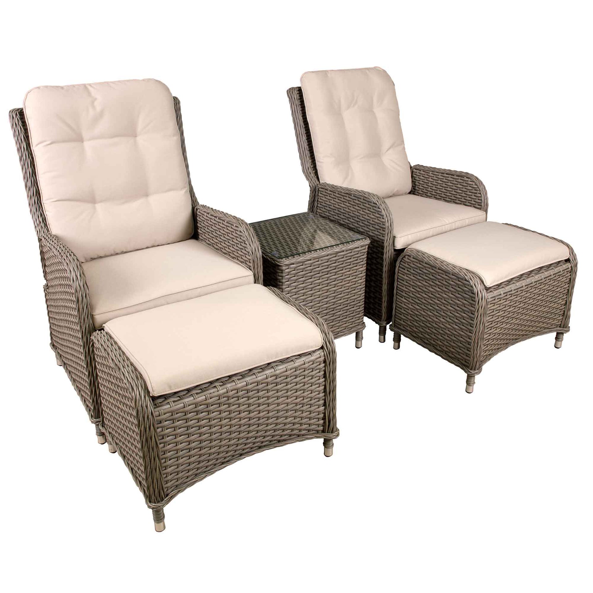 Chester Rattan Wicker Outdoor Recliner Seat Coffee Table Set, Brown