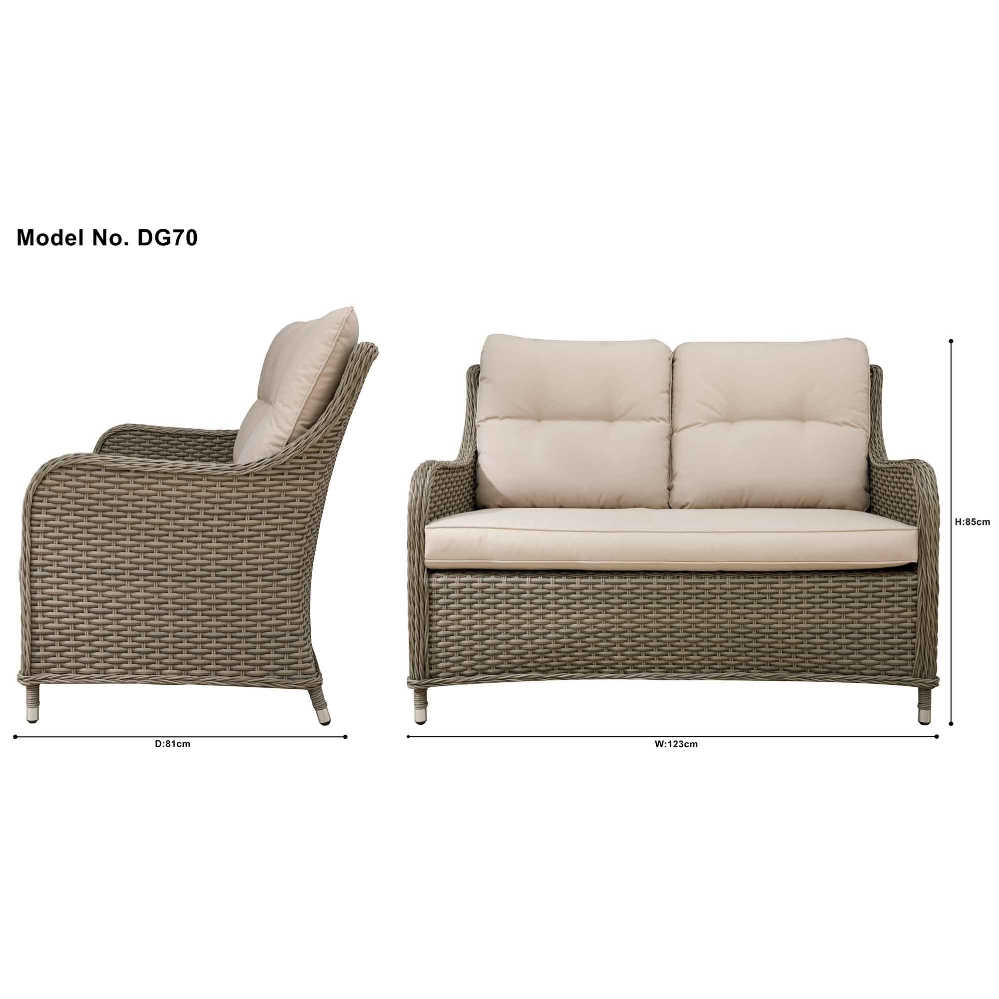 Chester Rattan Wicker Outdoor Lounge 2-Seater Sofa with Cushion - DG70 - Dellonda