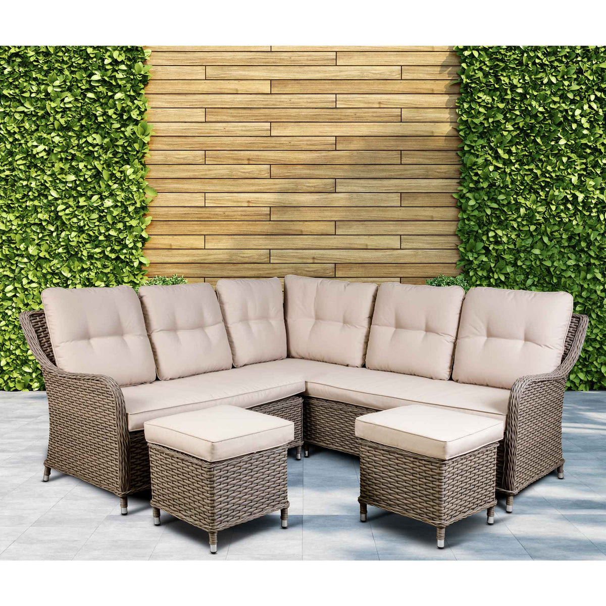 Chester Rattan Wicker Outdoor 5 Seater Corner Sofa Adjustable Table Dellonda