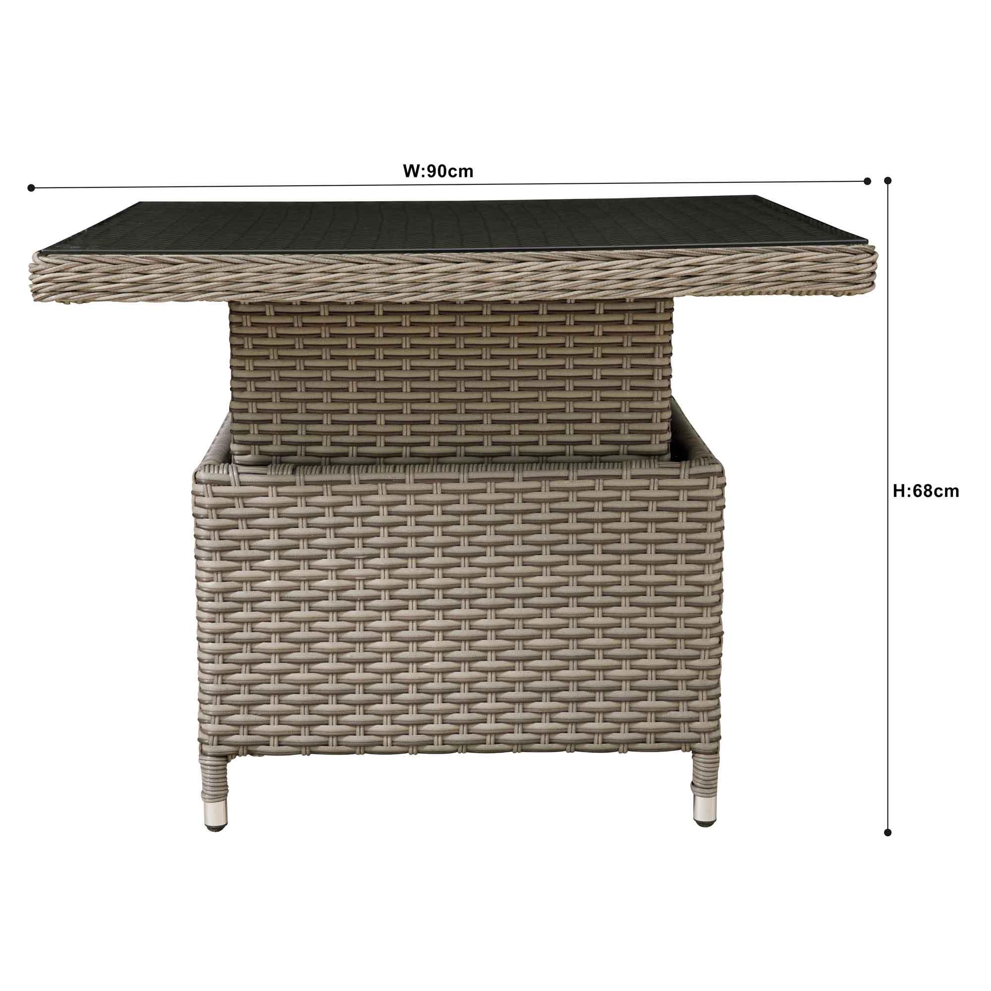 Chester Rattan Wicker Adjustable-Height Outdoor Dining Table - Dellonda