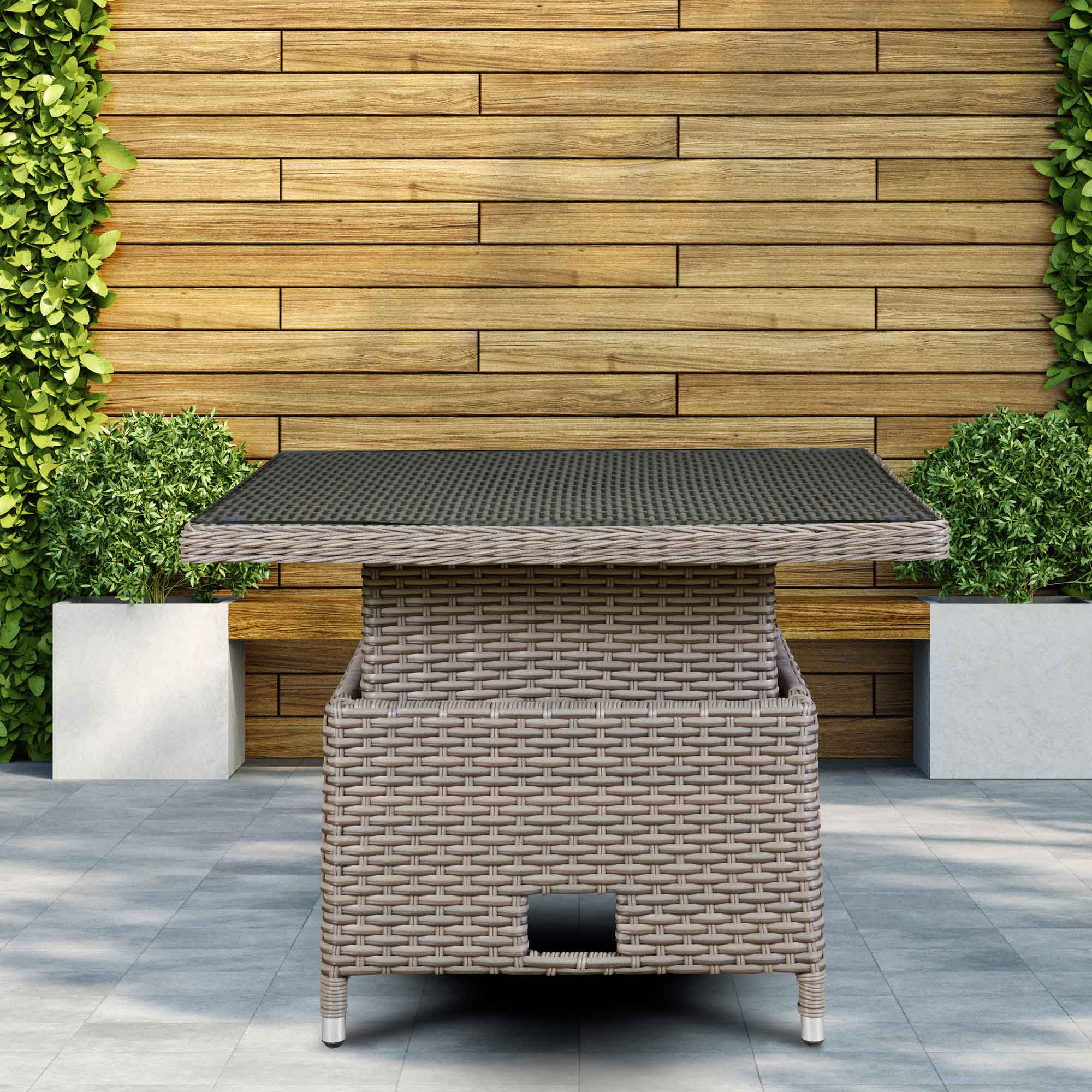 Chester Rattan Wicker Adjustable-Height Outdoor Dining Table - Dellonda
