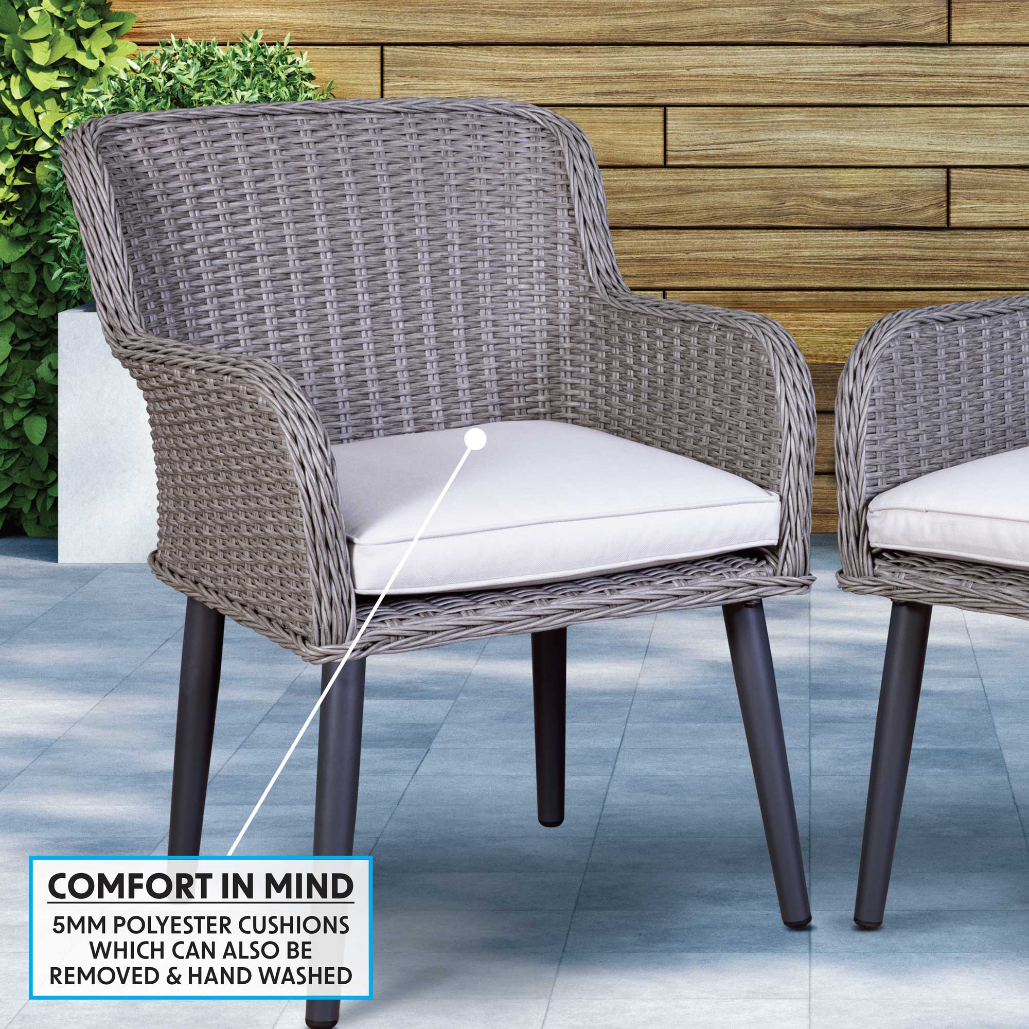 Buxton Rattan Wicker Outdoor Dining Armchair with Cushions, Set of 2 - DG76 - Dellonda