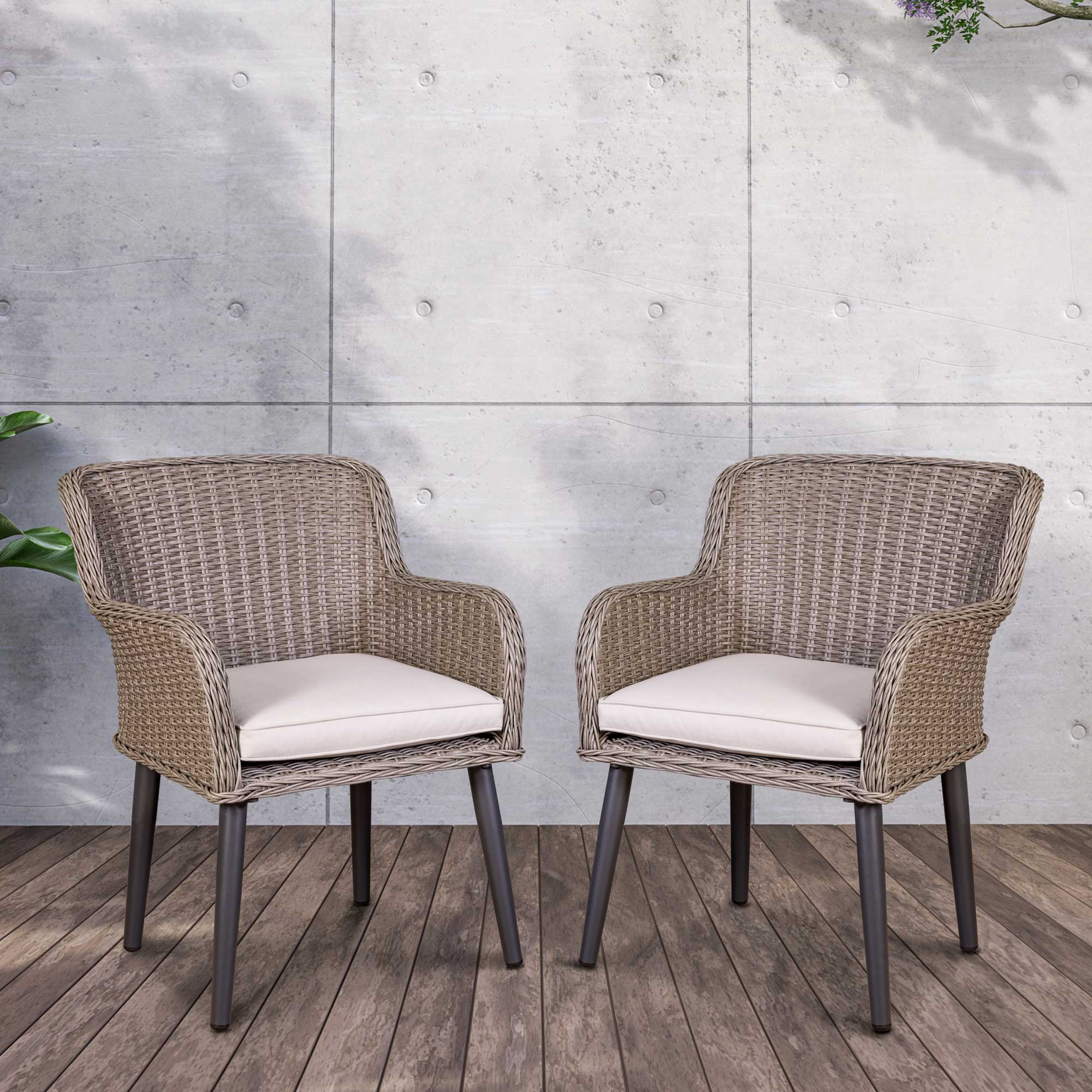 Buxton Rattan Wicker Outdoor Dining Armchair with Cushions, Set of 2 - DG76 - Dellonda