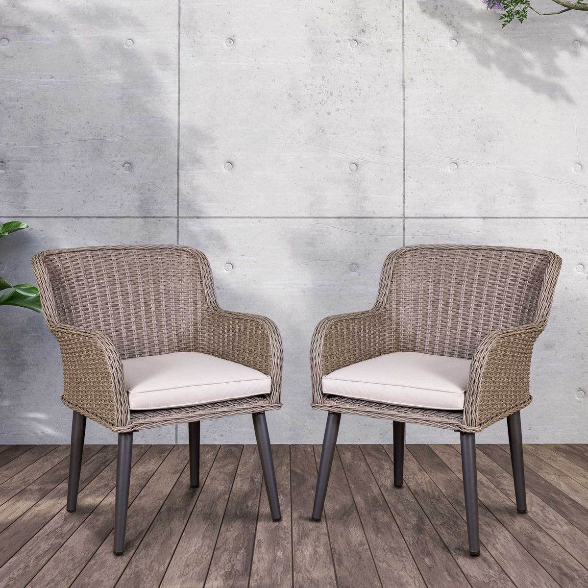 Buxton Rattan Wicker Outdoor Dining Armchair with Cushions Set of
