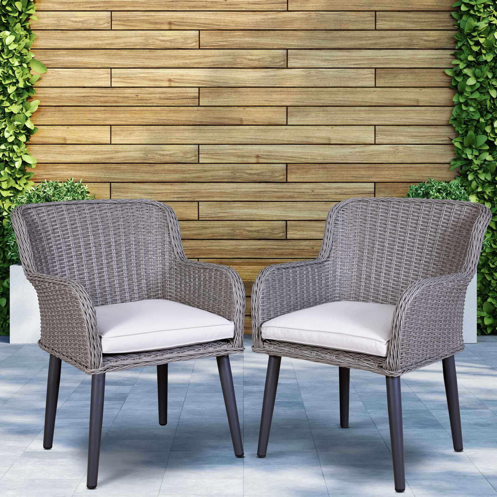 Buxton Rattan Wicker Outdoor Dining Armchair with Cushions Set of 2