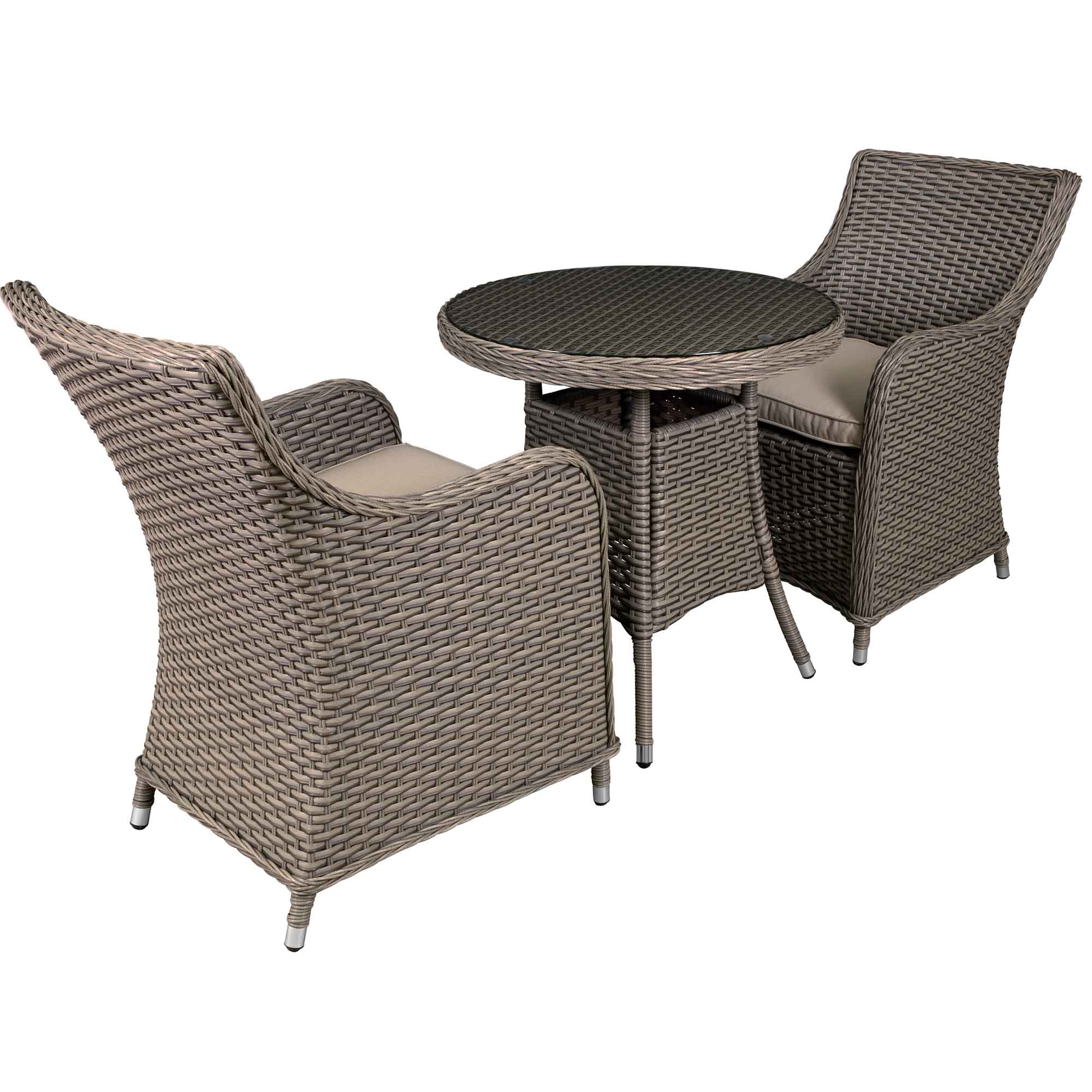 Chester 3 Piece Rattan Wicker Outdoor Dining Set with Tempered Glass Table Top - DG86 - Dellonda