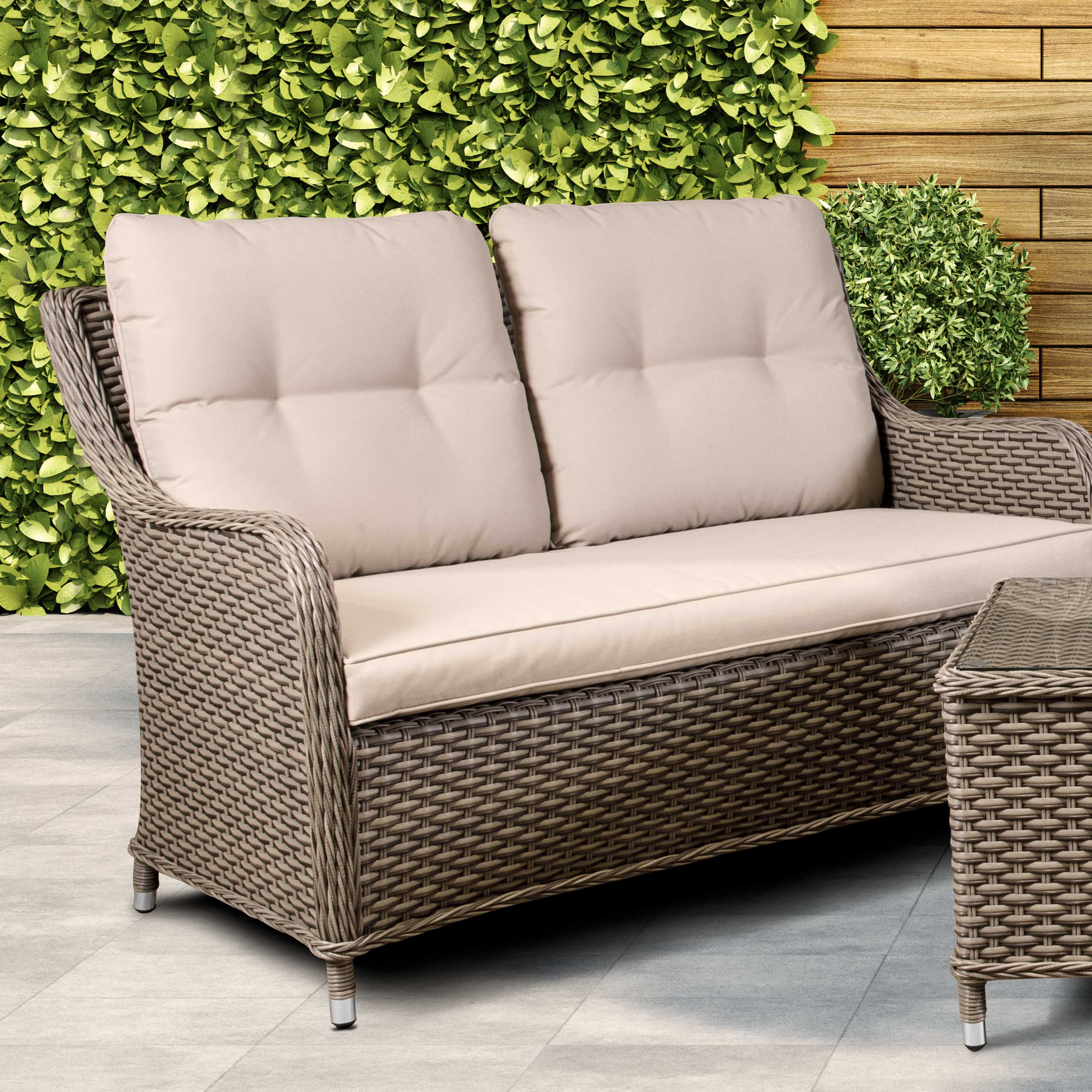 Chester 3 Piece Outdoor Rattan Lounge Set with 2 x Double Seater Sofas, Brown - DG88