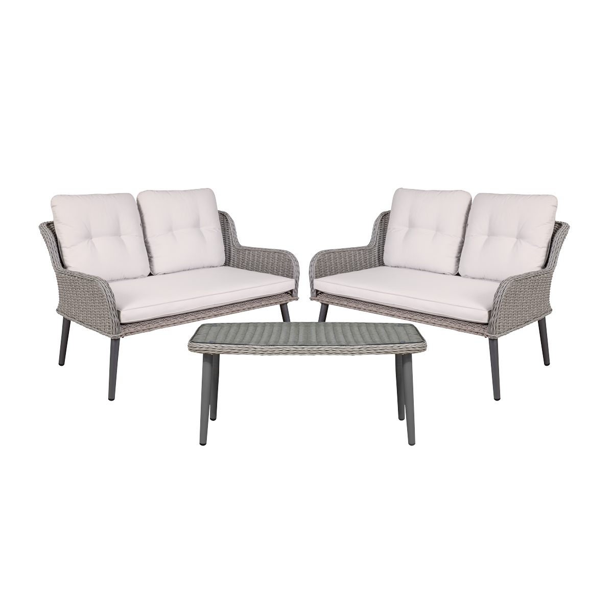 Buxton Rattan Wicker 3 Piece Outdoor Balcony Coffee Table Set Grey DG95