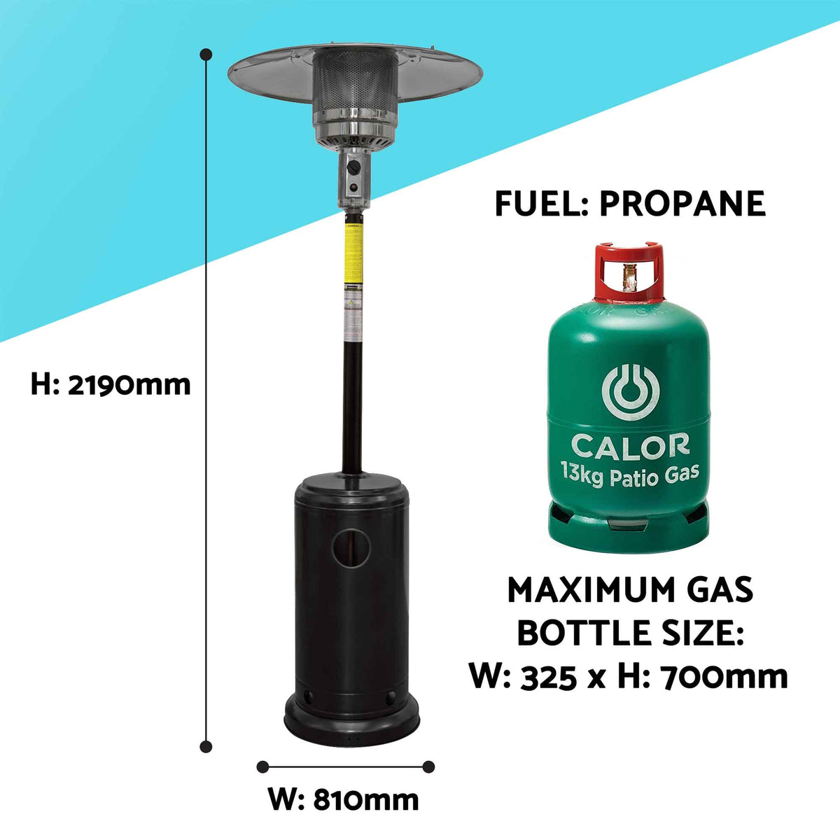 Freestanding Gas Patio Heater 13kW with Wheels u0026 Cover for Commercial -  Dellonda
