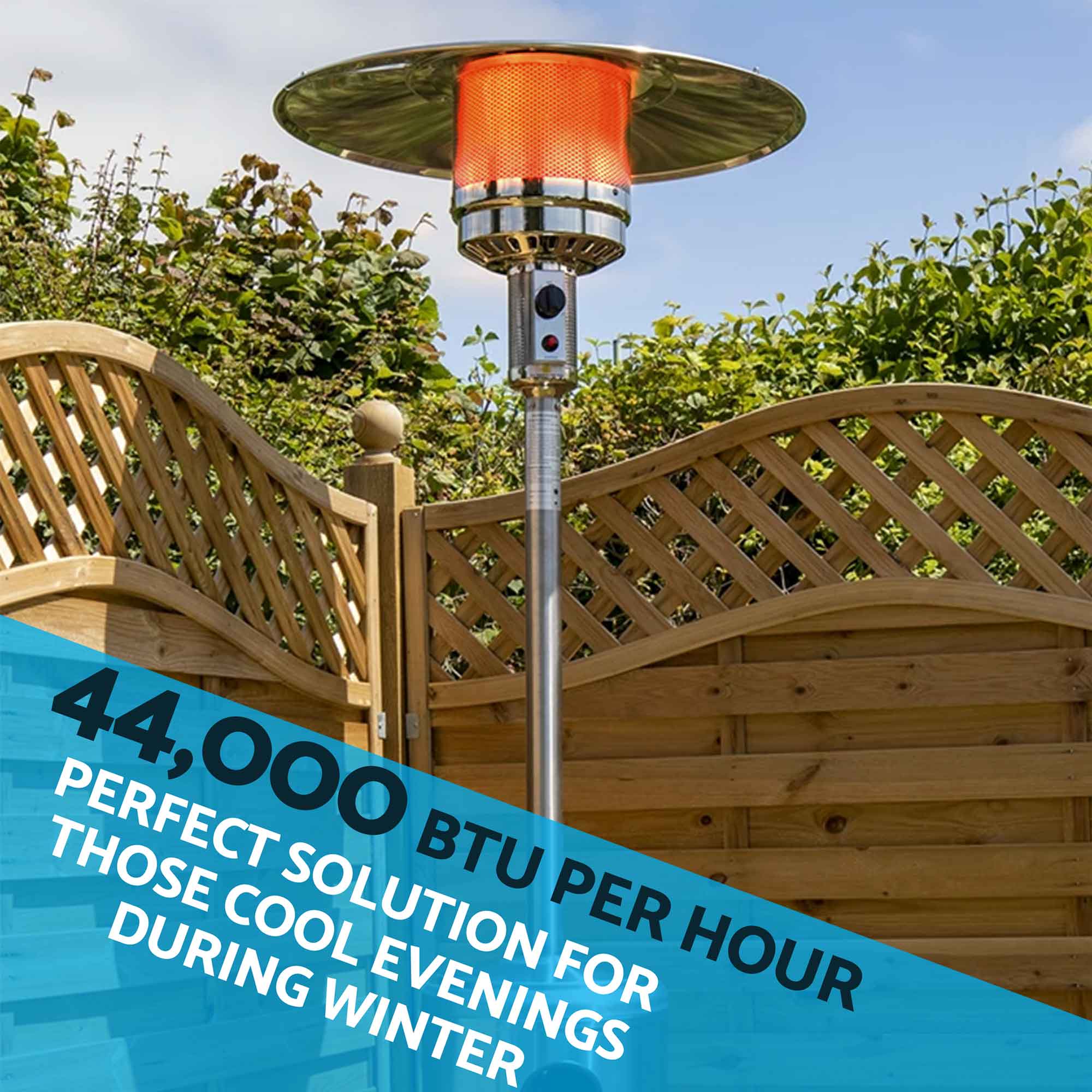 Freestanding Gas Patio Heater 13kW with Wheels & Cover, Commercial & Domestic Use, Stainless Steel - DG221 - Dellonda