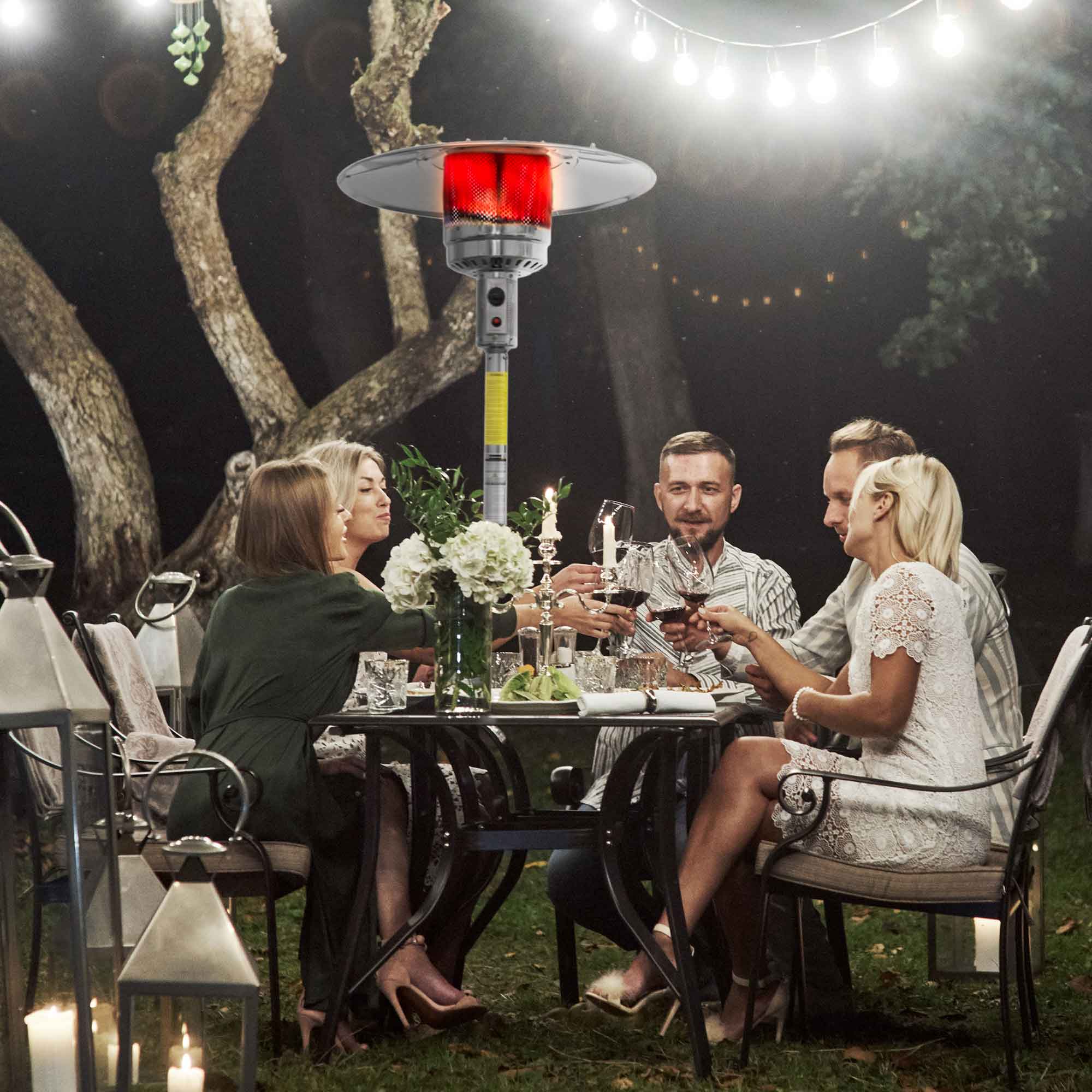 Freestanding Gas Patio Heater 13kW with Wheels & Cover, Commercial & Domestic Use, Stainless Steel - DG221 - Dellonda