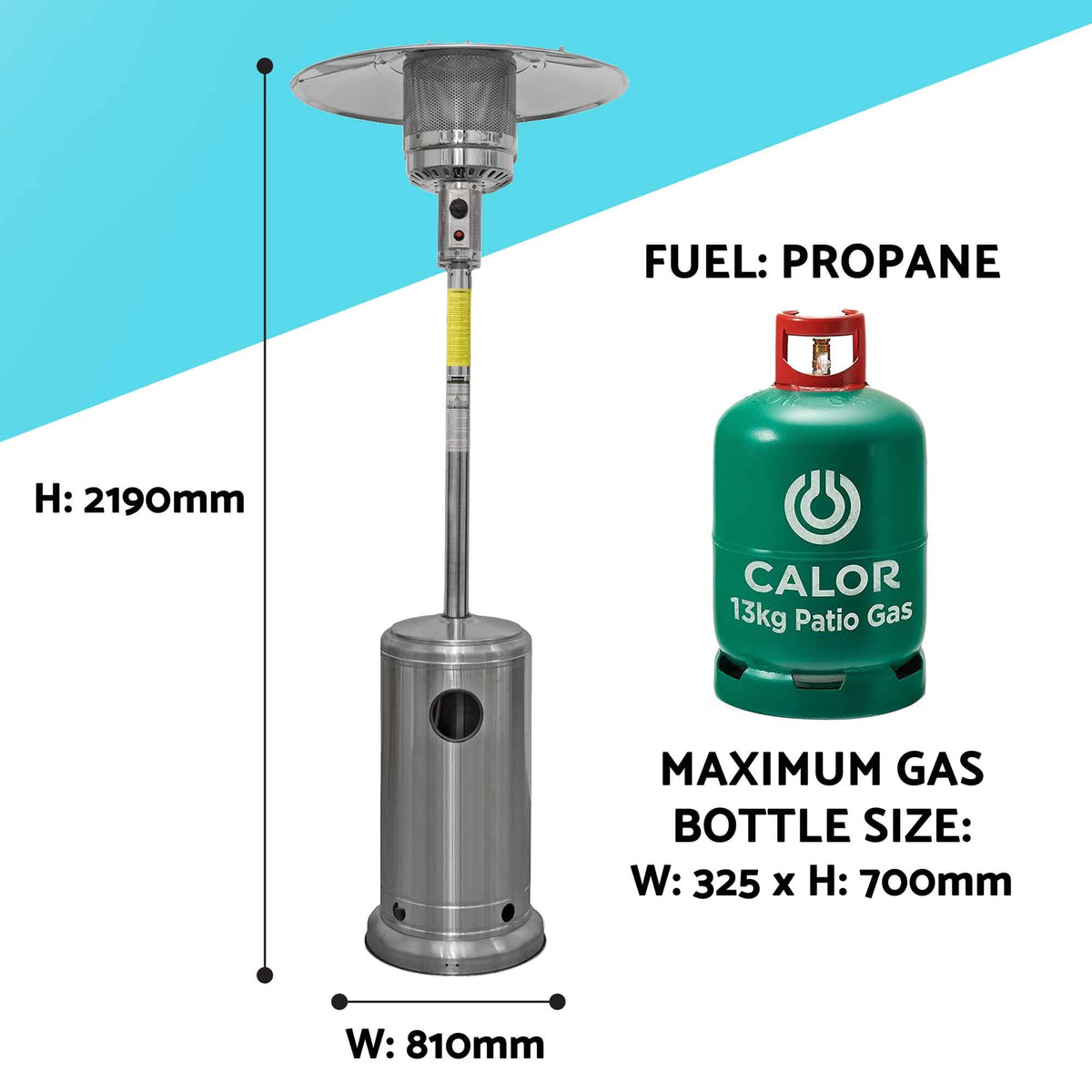 Freestanding Gas Patio Heater 13kW with wheels for Commercial u0026 Domest -  Dellonda
