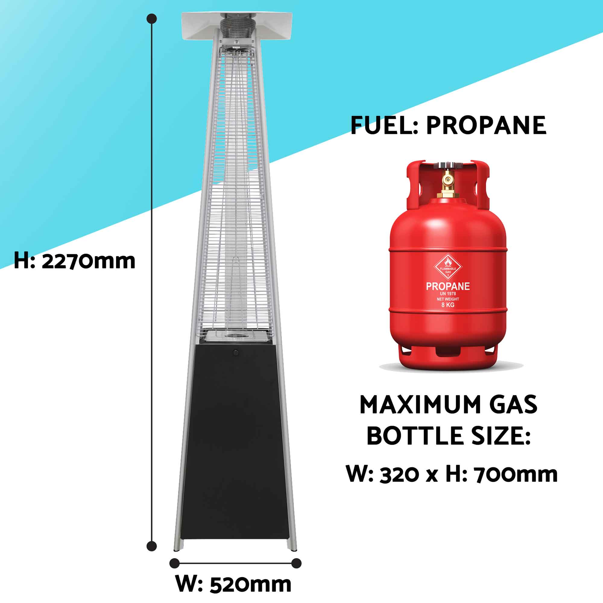 Pyramid Gas Patio Heater 13kW for Commercial & Domestic Use, Supplied with Cover, Black - DG224 - Dellonda