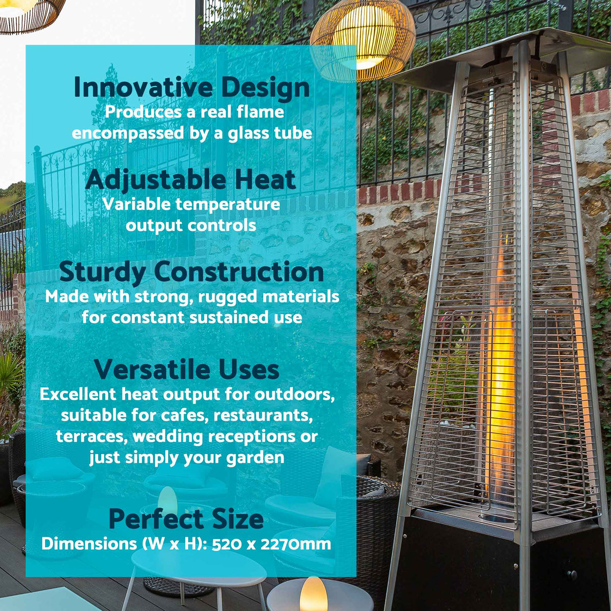 Pyramid Gas Patio Heater 13kW for Commercial u0026 Domestic Use, Black - D -  Dellonda